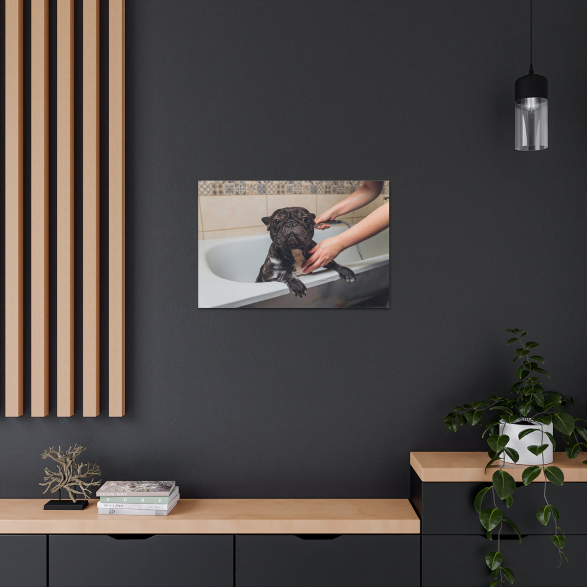 Cute French Bulldog Bath Canvas Wall Art for Home Decor Ready-to-Hang-Express Your Love Gifts