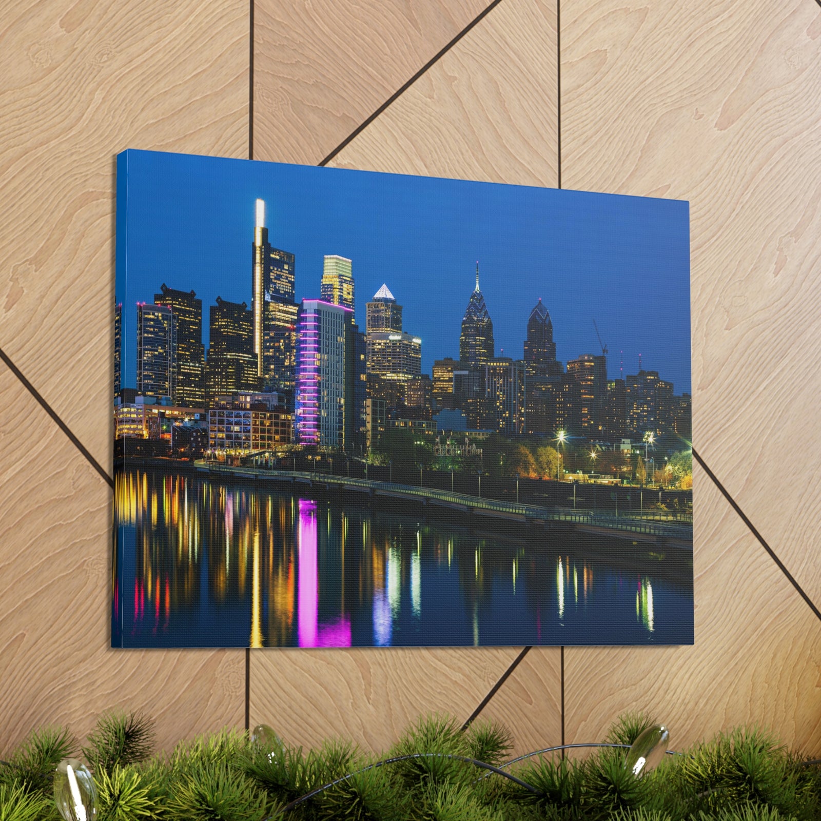 Philadelphia Night Skyline Canvas Artwork High-Quality Breathtaking Stunning Cityscape for Home Decor Ready to Hang-Express Your Love Gifts