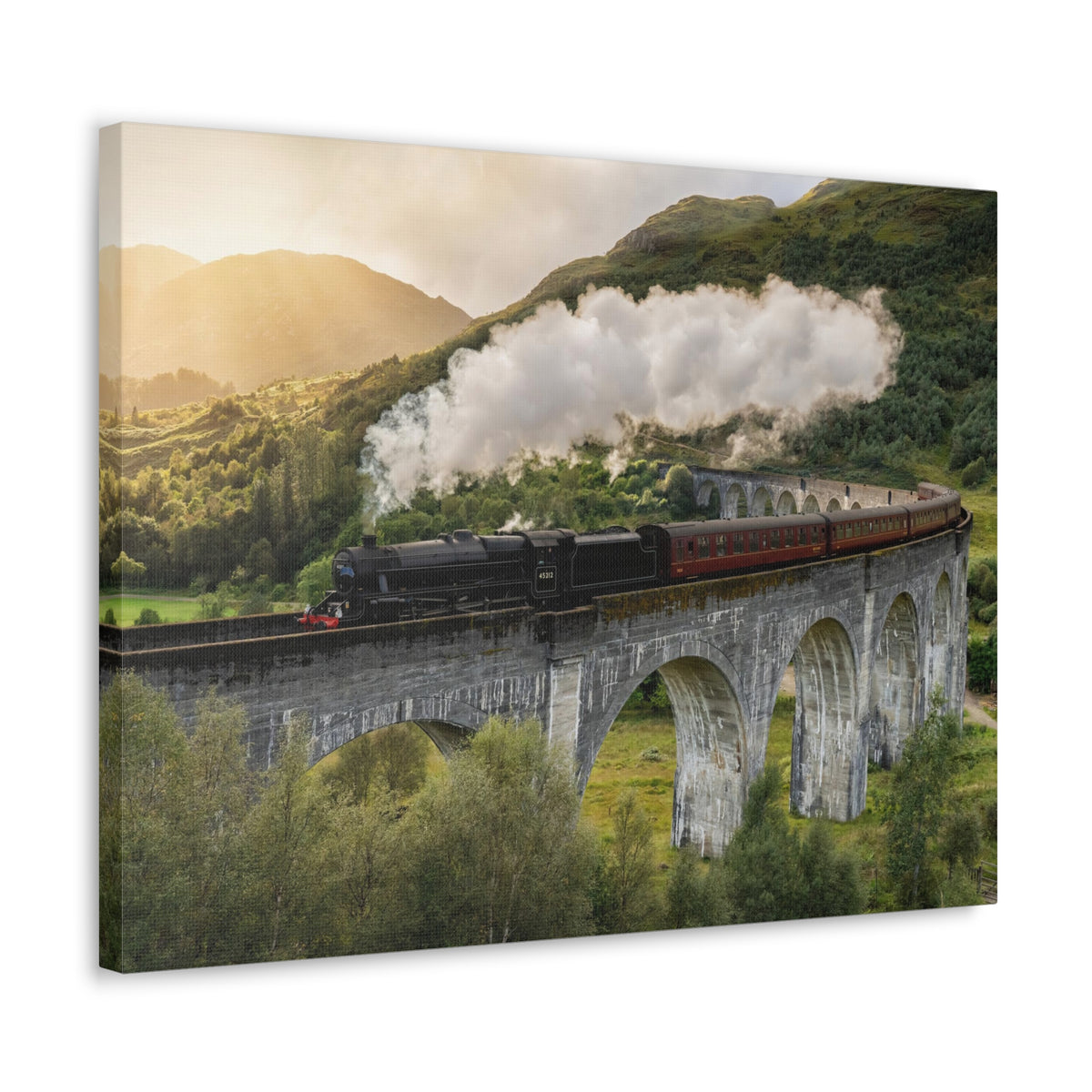 Steam Train Running On Scottish Highlands Modern Multicolor Scenic Nature Photography Canvas Home Office Decor Ready to Hang-Express Your Love Gifts