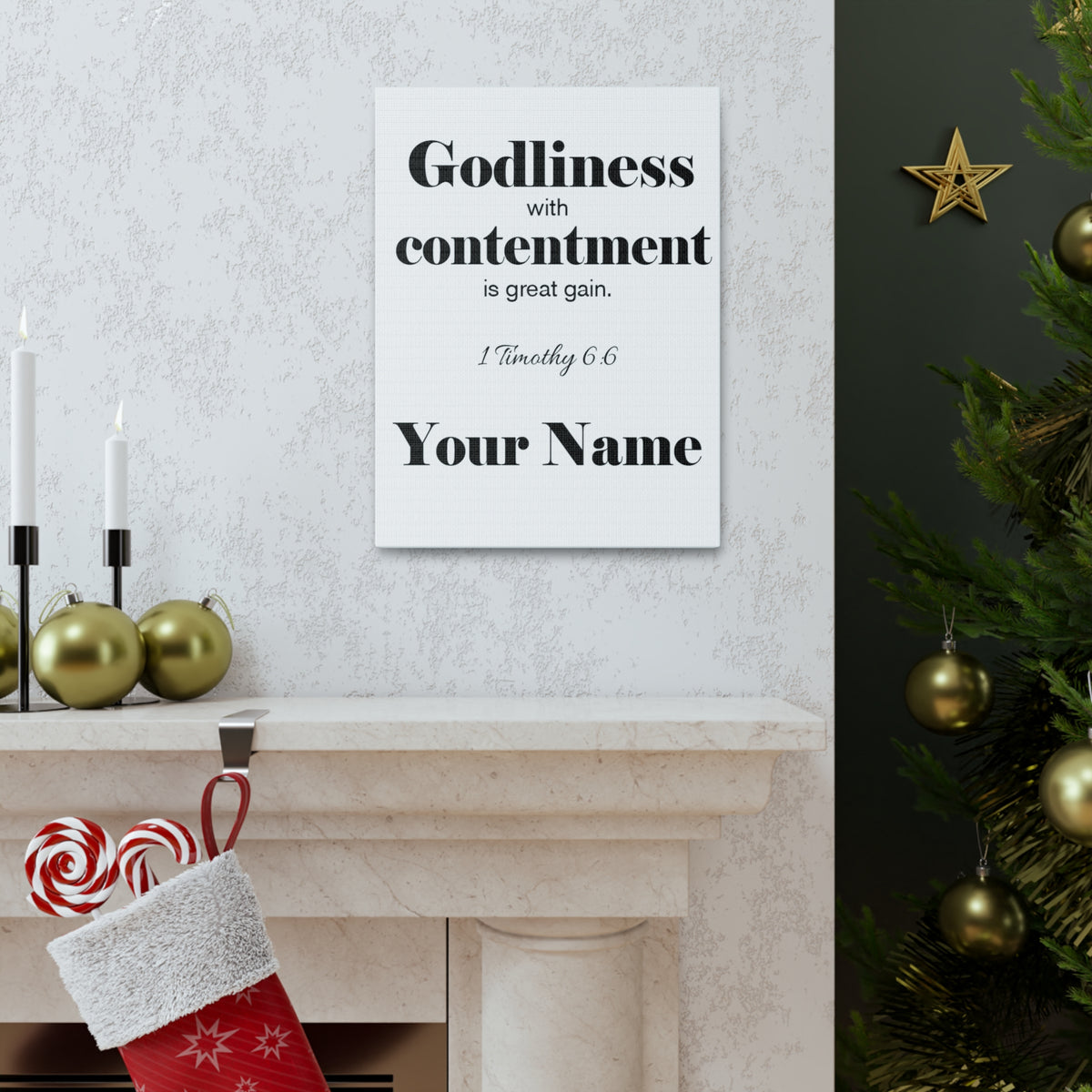 Personalized Godliness 1 Timothy 6:6 Bible Chapter Canvas Christian Wall Art Ready to Hang-Express Your Love Gifts