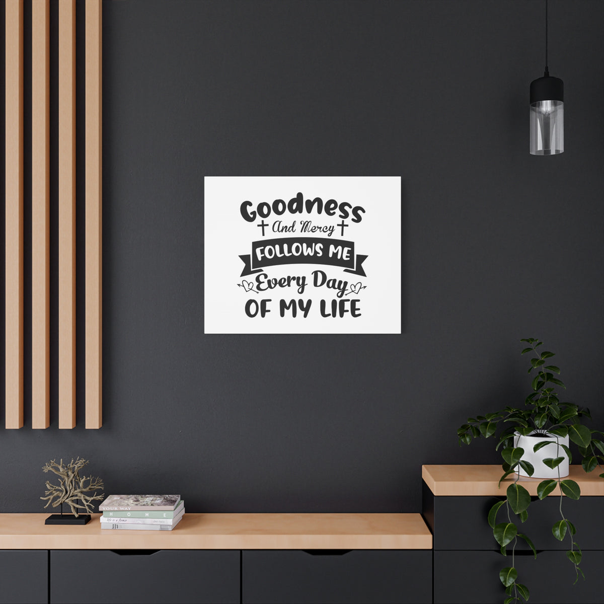 Scripture Canvas Goodness And Mercy Psalms 23:6 Cross Christian Wall Art Bible Verse Print Ready to Hang-Express Your Love Gifts