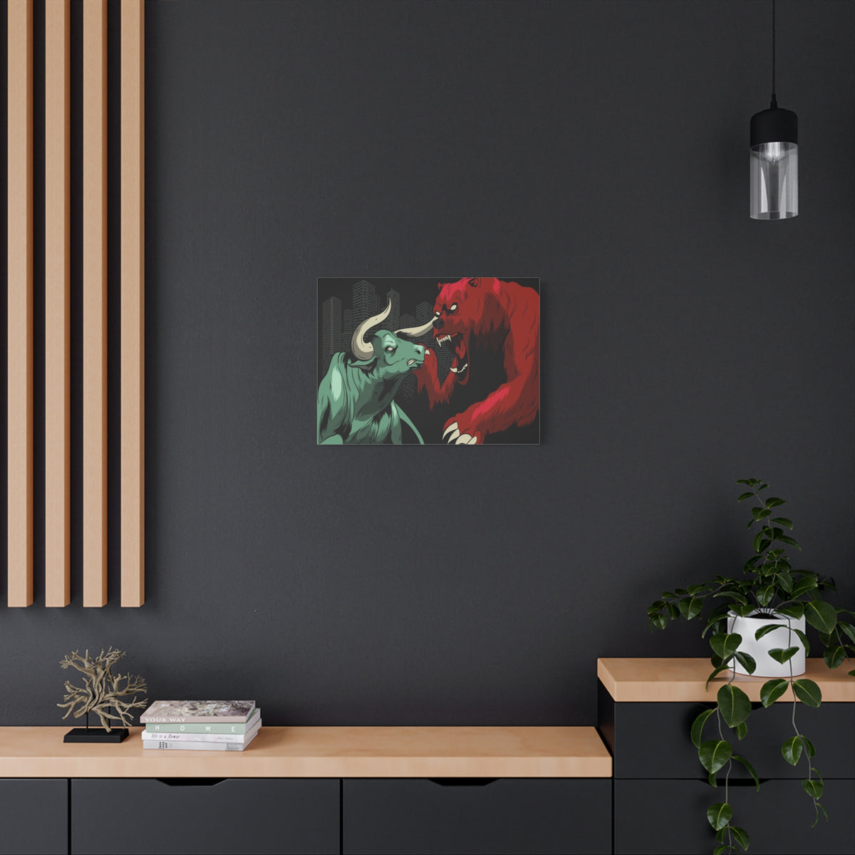 Stock Market Wall Art Bull vs Bear Battling for Wealth Wall Street Trading Art Canvas-Express Your Love Gifts