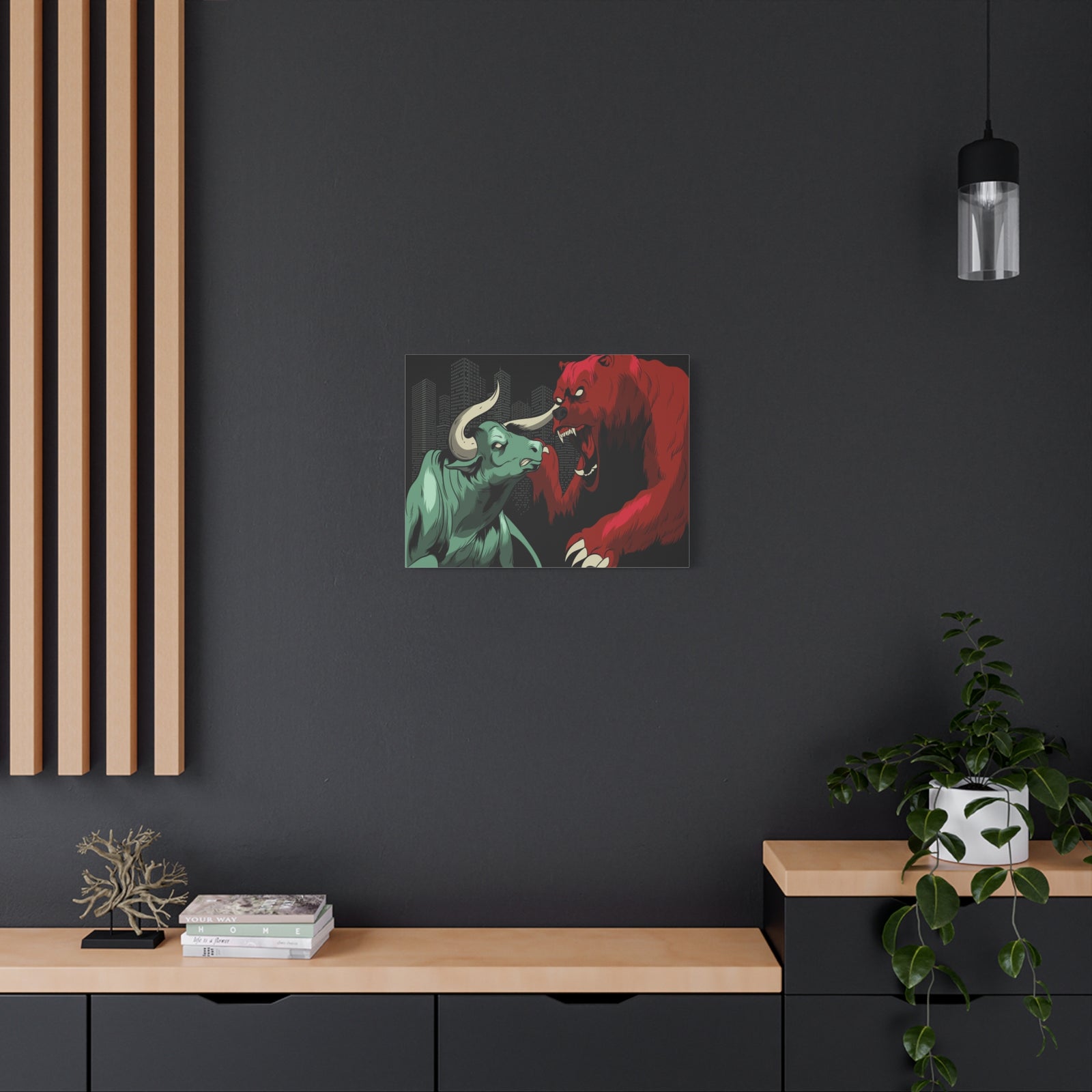 Stock Market Wall Art Bull vs Bear Battling for Wealth Wall Street Trading Art Canvas-Express Your Love Gifts