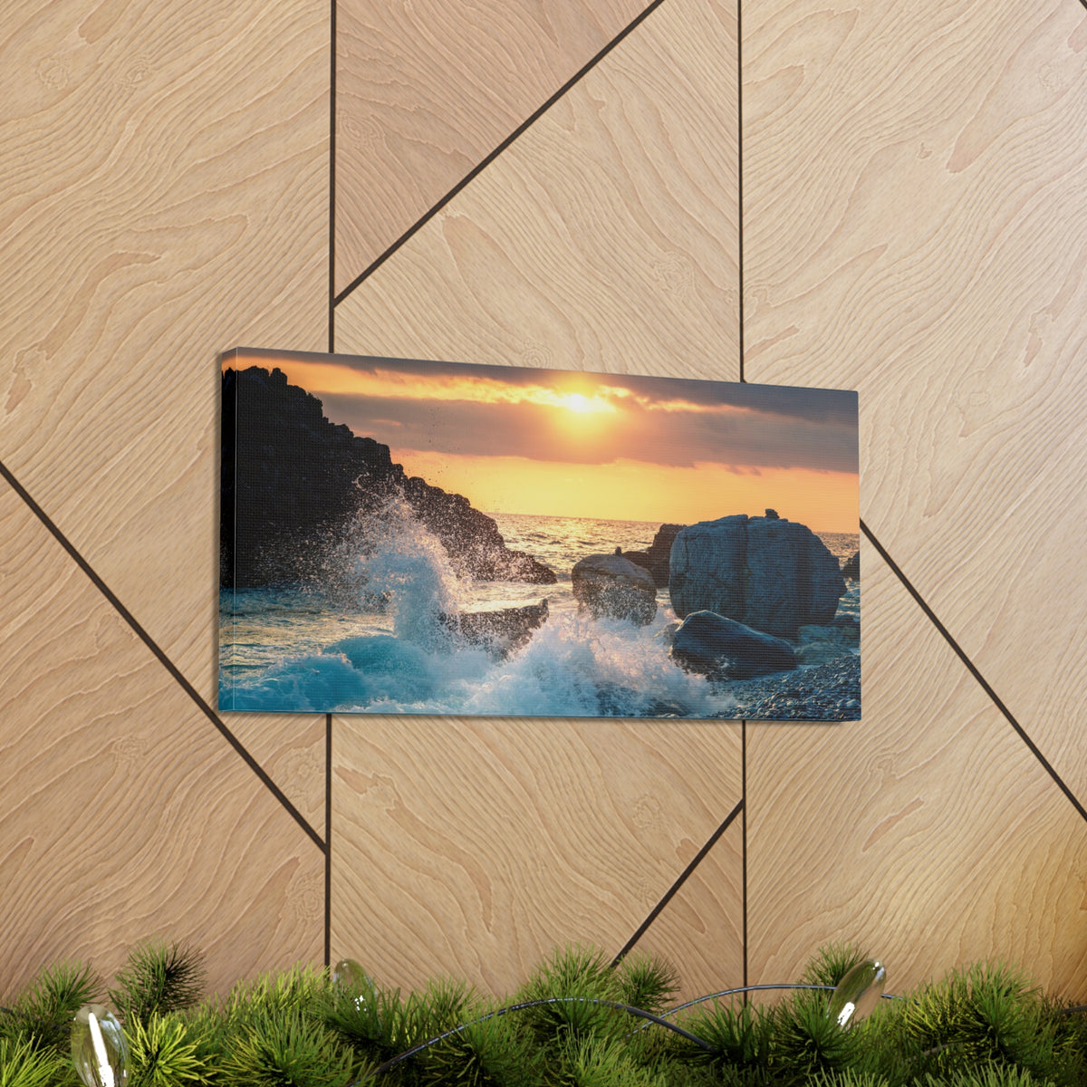 Sea Ocean Wave Hit Rock Beach Sunset Seascape Ocean Canvas Wall Art for Home Decor Ready-to-Hang-Express Your Love Gifts