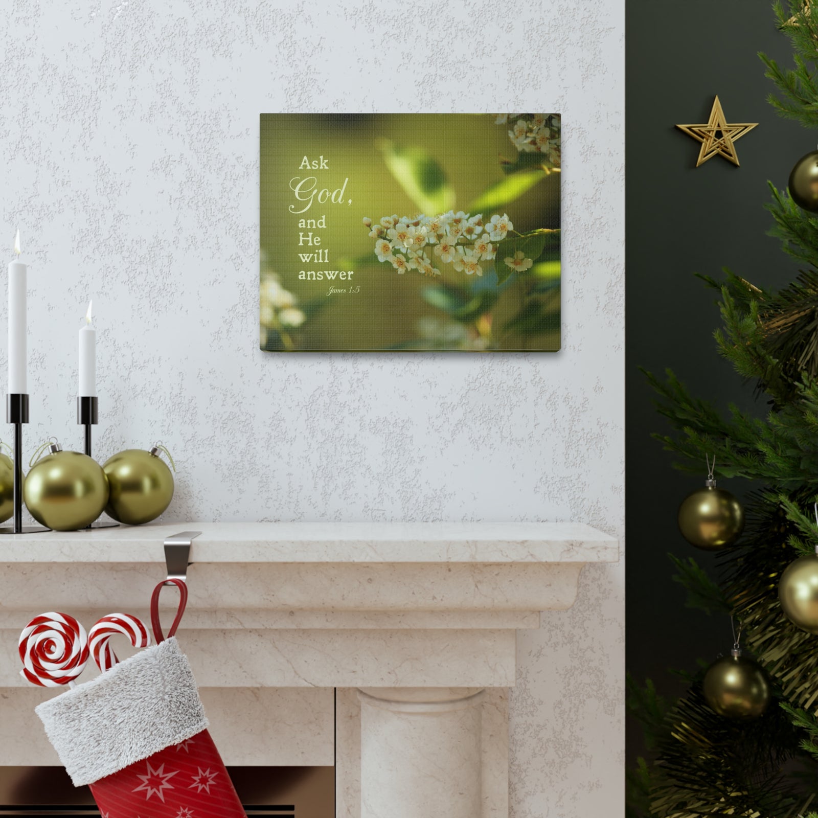 Scripture Canvas He Will Answer James 1:5 Christian Wall Art Bible Verse Print Ready to Hang-Express Your Love Gifts