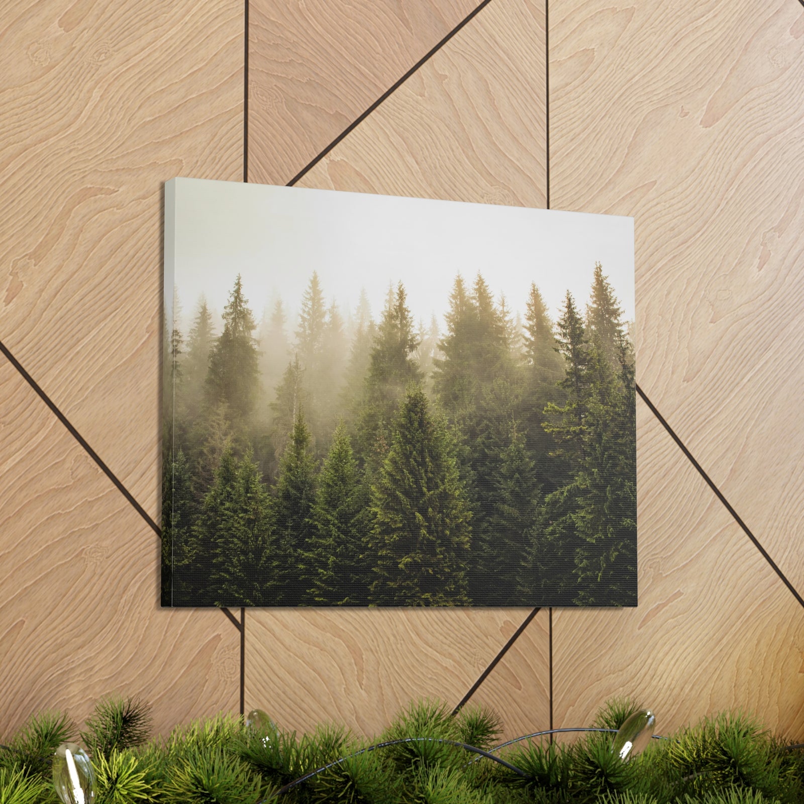 Misty Pine Tree Forest Nature Wilderness Photography Canvas Wall Art for Home Decor Ready-to-Hang-Express Your Love Gifts