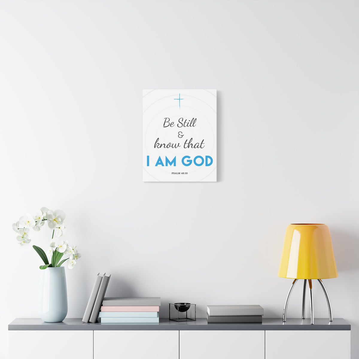 Scripture Canvas Be Still And Know Psalm 46:10 Blue Christian Wall Art Bible Verse Print Ready To Hang-Express Your Love Gifts