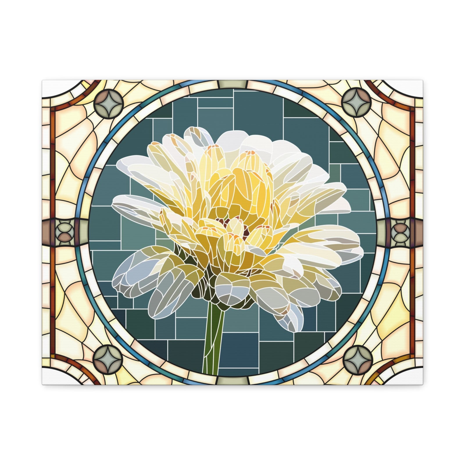 White Calendula Flower Mosaic In Stained Glass Canvas Wall Art for Home Decor Ready-to-Hang-Express Your Love Gifts
