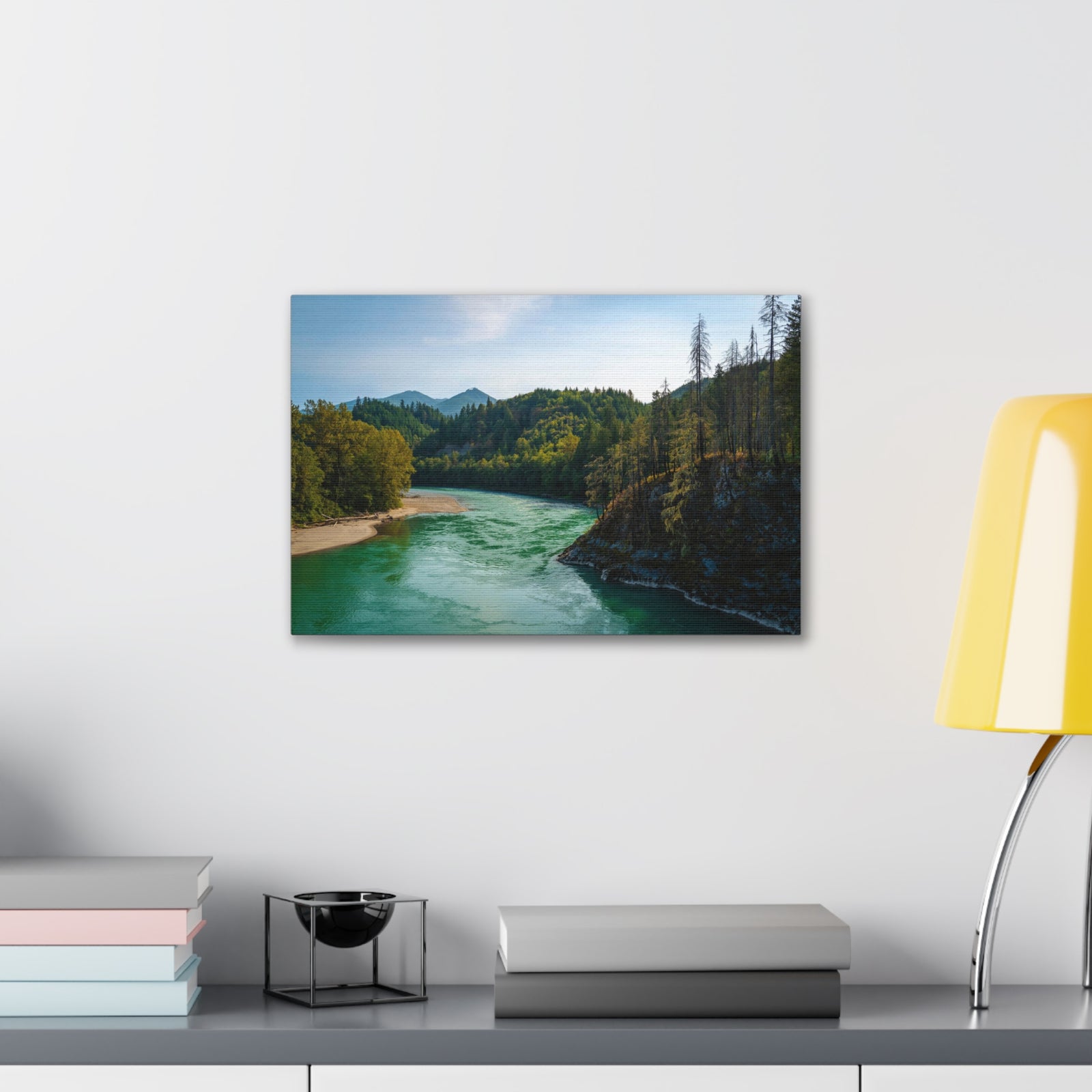 River Through Pine Tree Green Forest Nature Wilderness Photography Canvas Wall Art for Home Decor Ready-to-Hang-Express Your Love Gifts