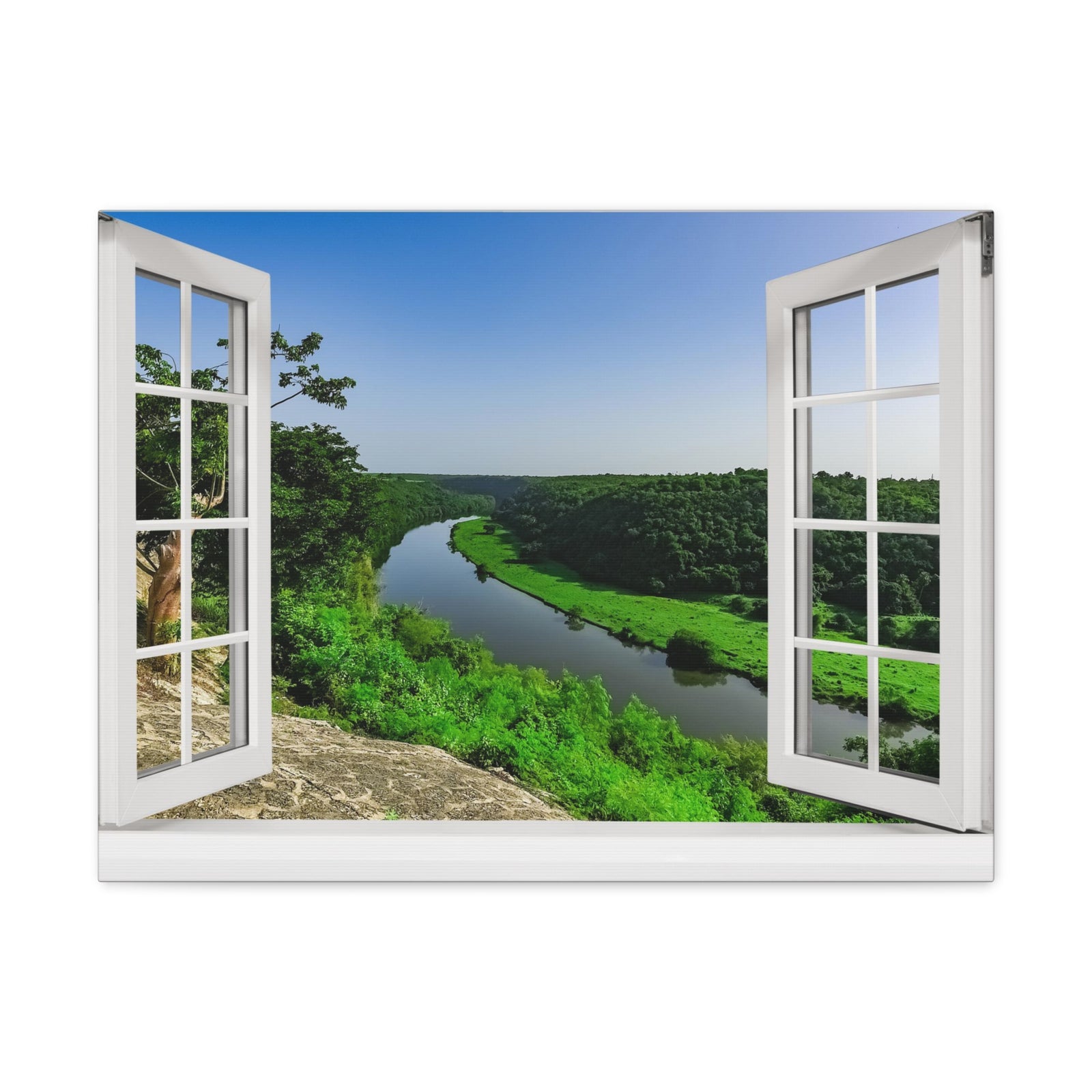 Canvas Print Wall Art Window River View Nature Photography Realism Scenic Landscape Colorful Multicolor for Home Decor Ready to Hang-Express Your Love Gifts