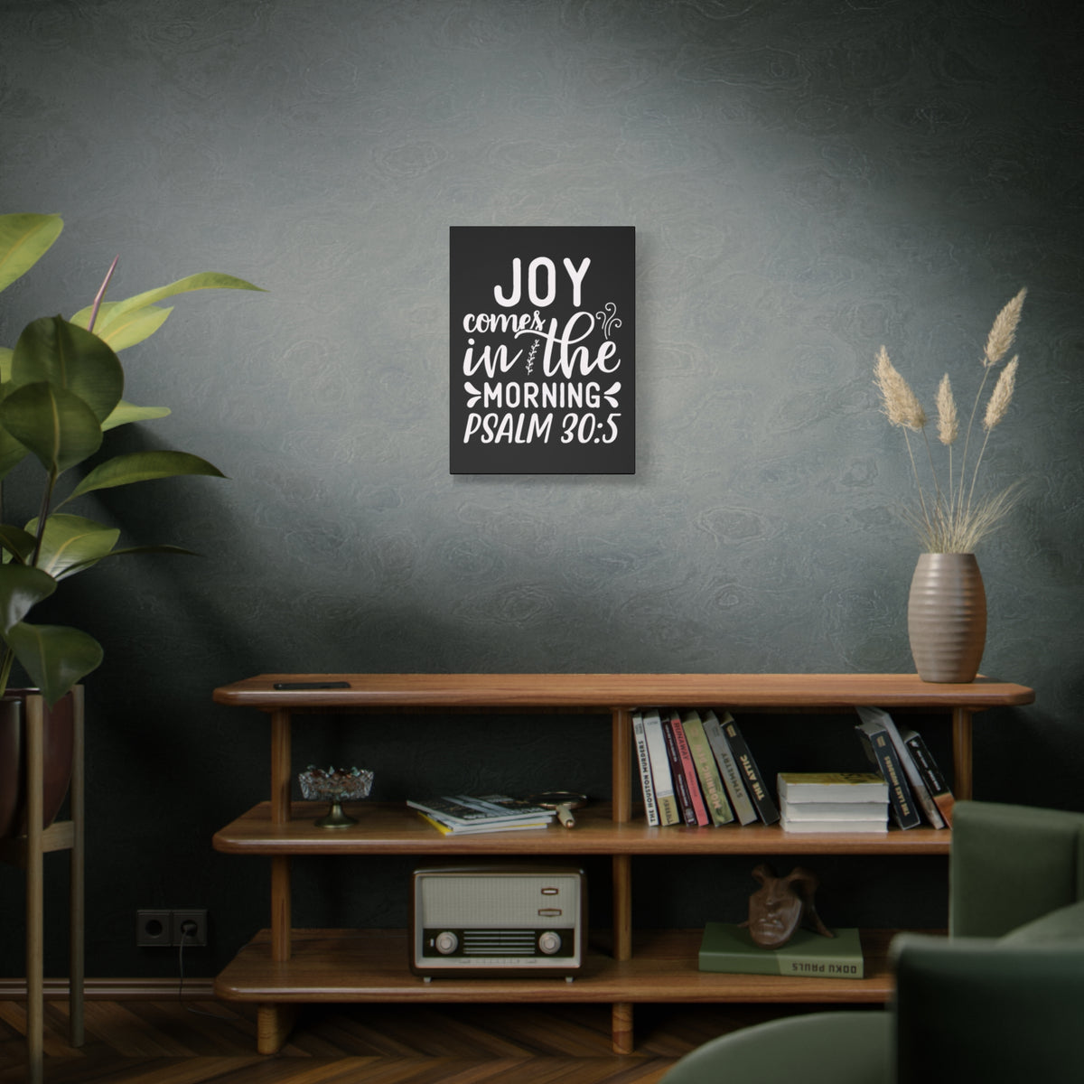 Scripture Walls Psalm 30:5 Joy Comes in The Morning Black Bible Verse Canvas Christian Wall Art Ready to Hang Unframed-Express Your Love Gifts