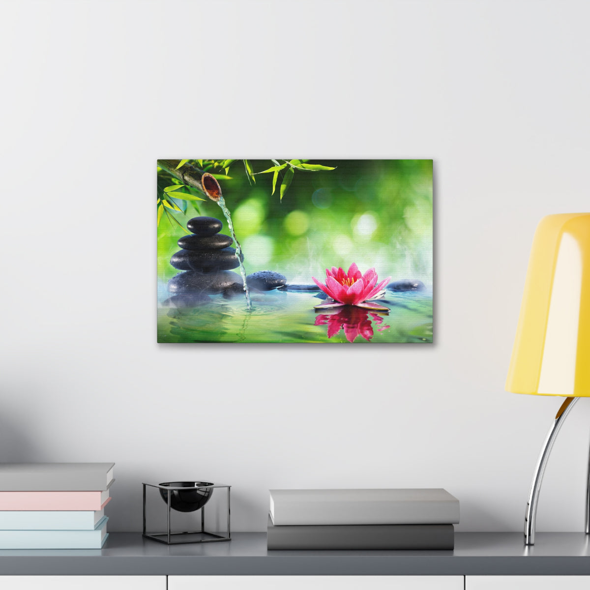 Stones and Waterlily Forest Floral Nature Photography Canvas Wall Art for Home Decor Ready-to-Hang-Express Your Love Gifts