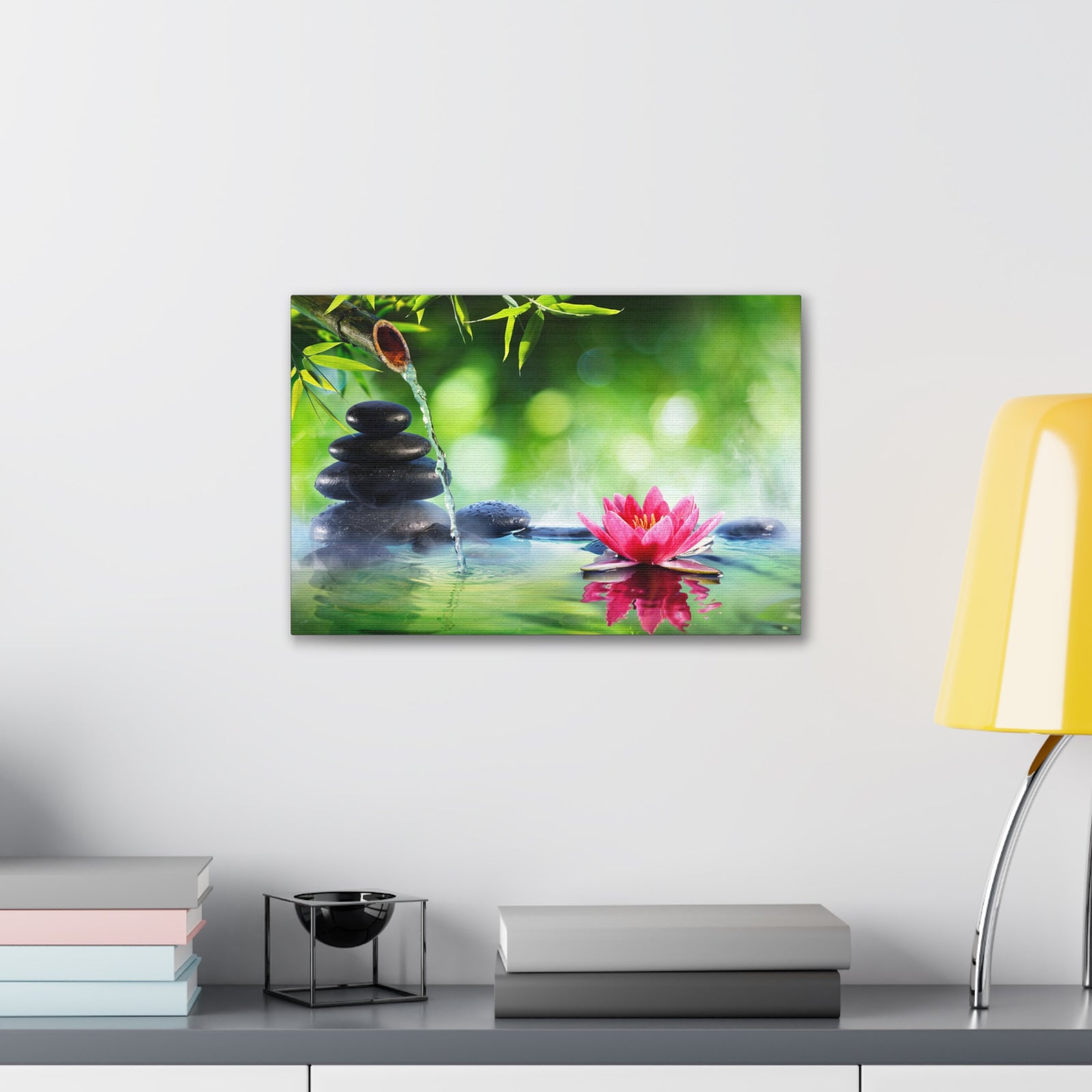Stones and Waterlily Forest Floral Nature Photography Canvas Wall Art for Home Decor Ready-to-Hang-Express Your Love Gifts