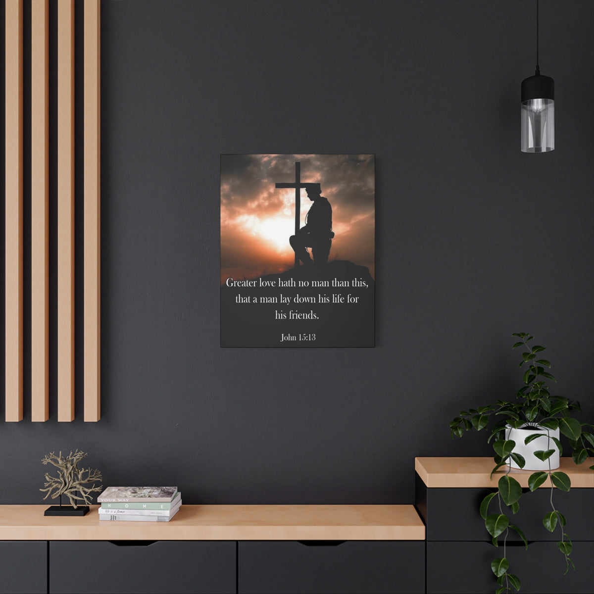 Scripture Walls John 15:13 Greater Love Soldier at Cross Christian Wall Art Print Ready to Hang Unframed-Express Your Love Gifts