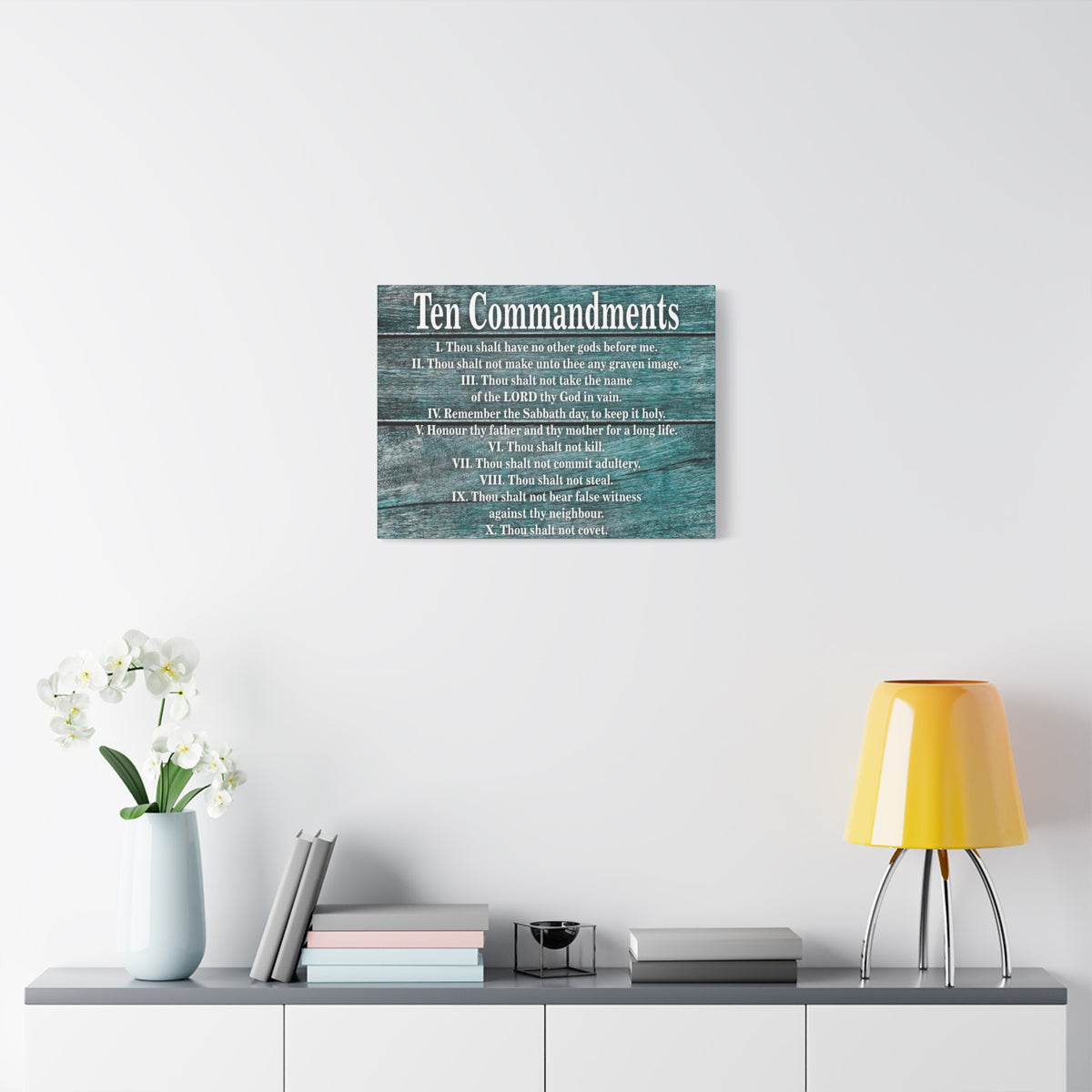 Scripture Canvas Ten Commandments Blue Wood Christian Wall Art Print Ready to Hang-Express Your Love Gifts
