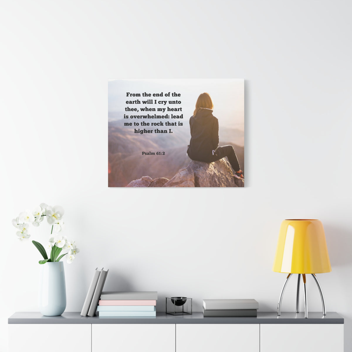 Scripture Canvas Heart Is Overwhelmed Psalms 61:2 Christian Wall Art Bible Verse Print Ready to Hang-Express Your Love Gifts