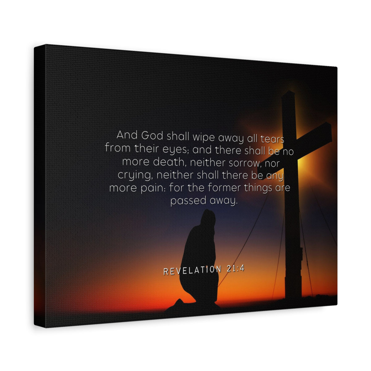 Scripture Canvas All Tears Revelation 21:4 Christian Wall Art Bible Verse Print Ready to Hang-Express Your Love Gifts