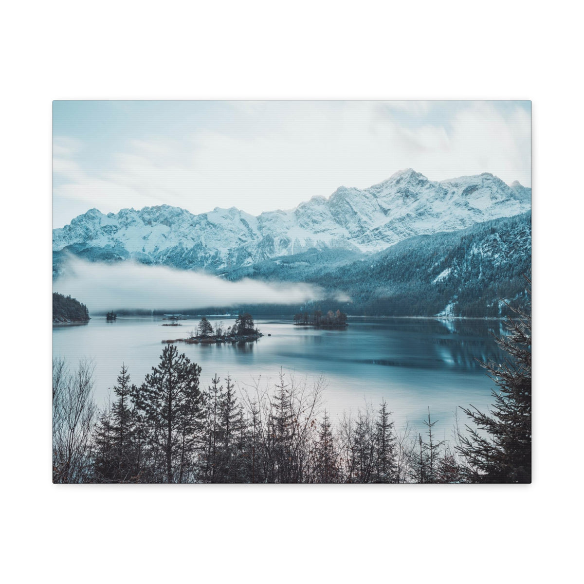 Winter Mountain Lake Pine Tree Lake Nature Wilderness Photography Canvas Wall Art for Home Decor Ready-to-Hang-Express Your Love Gifts