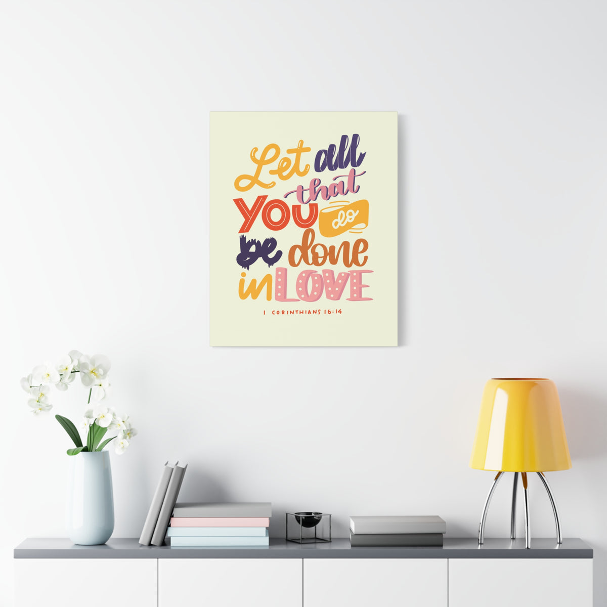 Scripture Canvas Done In Love 1 Corinthians 16:14 Christian Wall Art Bible Verse Print Ready to Hang-Express Your Love Gifts