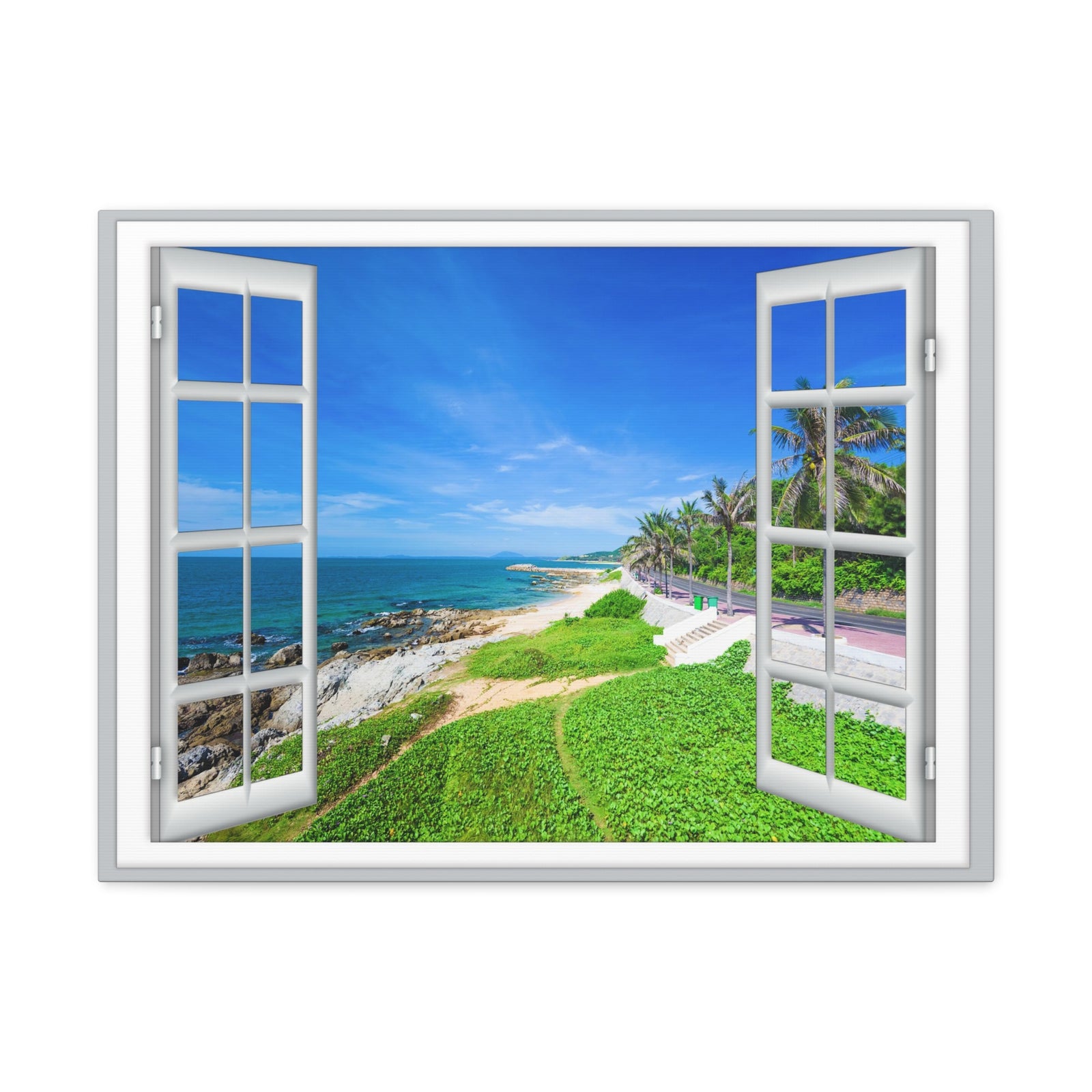 Canvas Print Wall Art Window Seaview Nature Photography Realism Scenic Landscape Colorful Multicolor for Home Decor Ready to Hang-Express Your Love Gifts