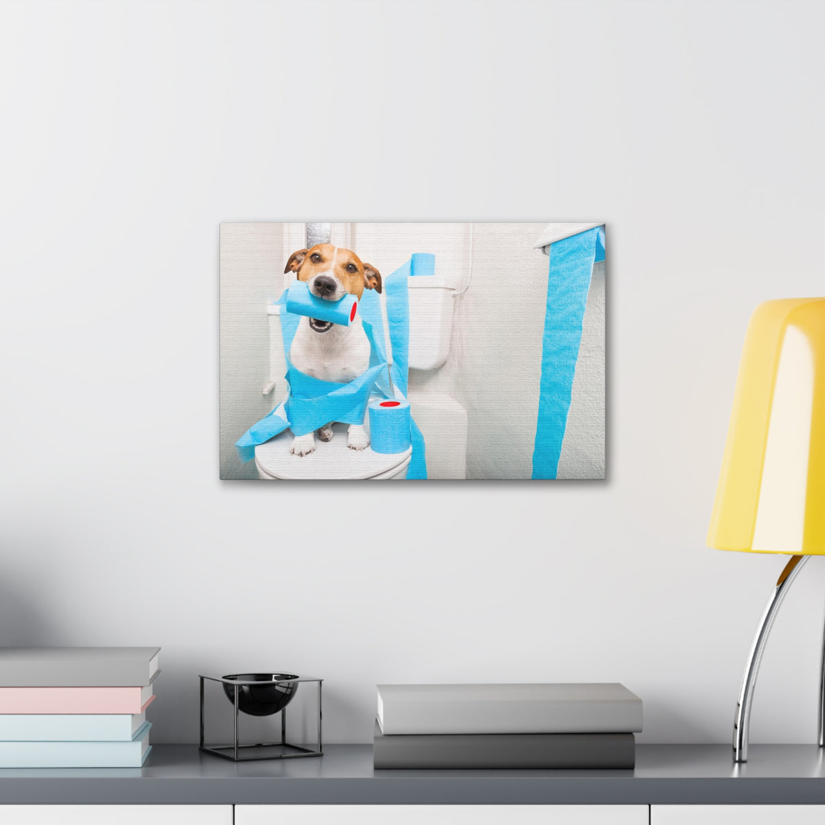 Jack Russell Terrier Sitting On Toilet Funny Canvas Wall Art for Home Decor Ready-to-Hand-Express Your Love Gifts