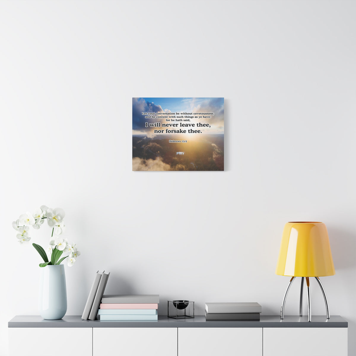 Bible Verse Canvas Never Leave or Forsake You Hebrews 13:5 Christian Wall Art Print Ready to Hang Unframed-Express Your Love Gifts