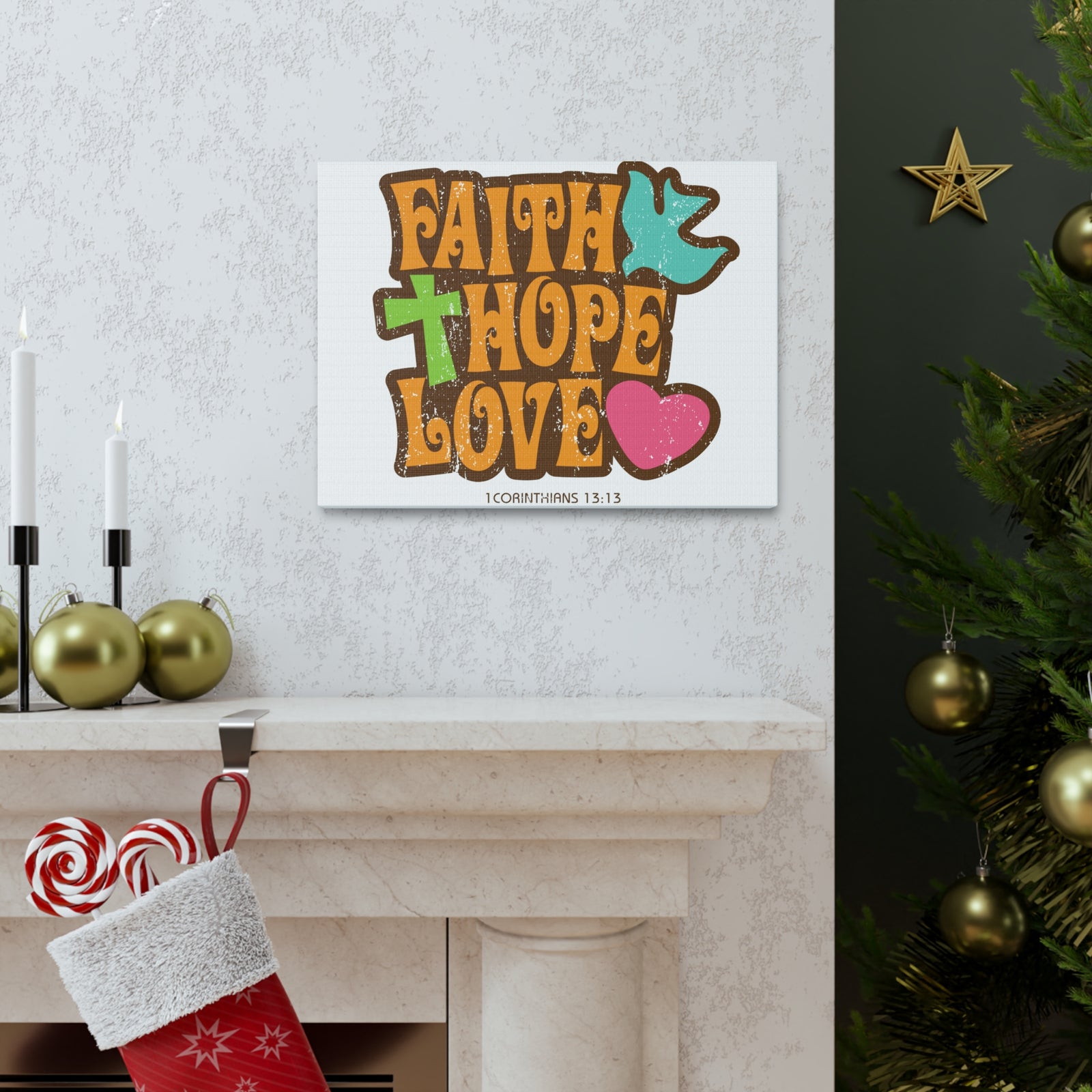 Scripture Canvas Faith Love Hope 1 Corinthians 13:13 Christian Wall Art Bible Verse Print Ready To Hang-Express Your Love Gifts