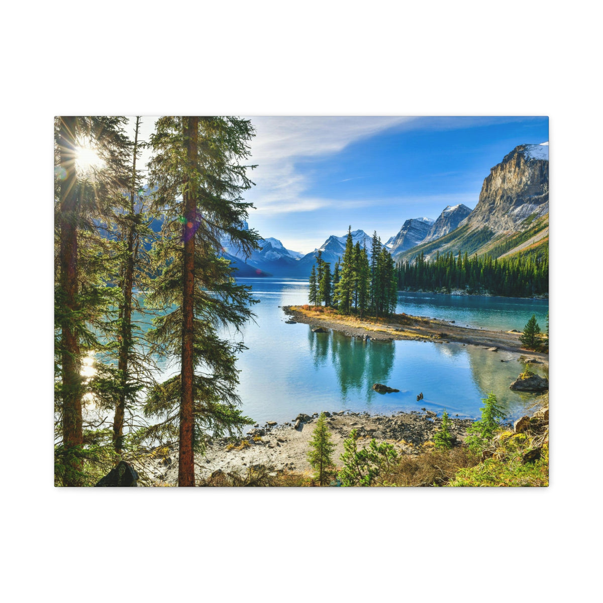 Mountain Lake Island Nature Wilderness Photography Canvas Wall Art for Home Decor Ready-to-Hang-Express Your Love Gifts