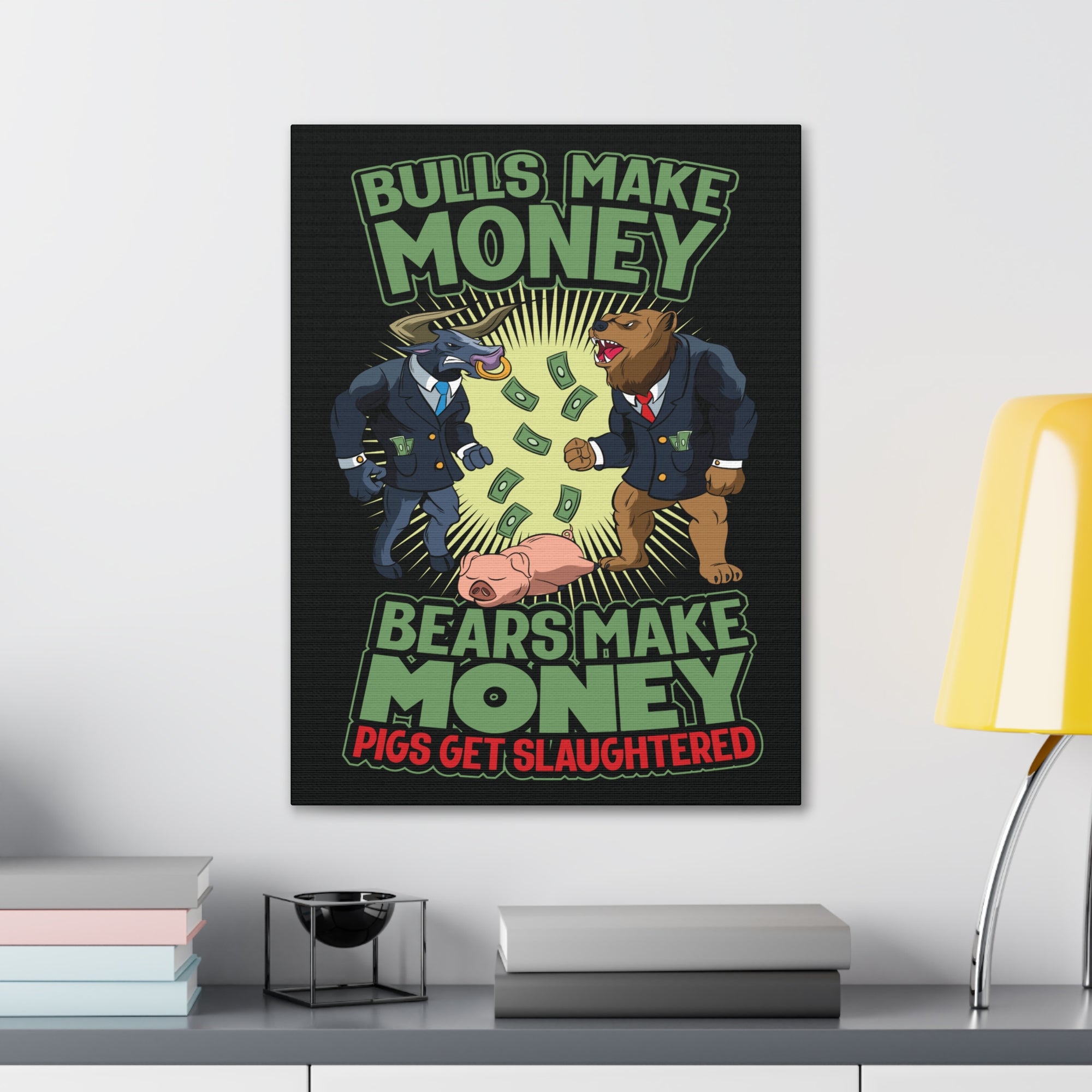Stock Market Wall Art Gifts for Trader Bulls Bears Pigs Canvas Wall Street Quote Wall Art-Express Your Love Gifts