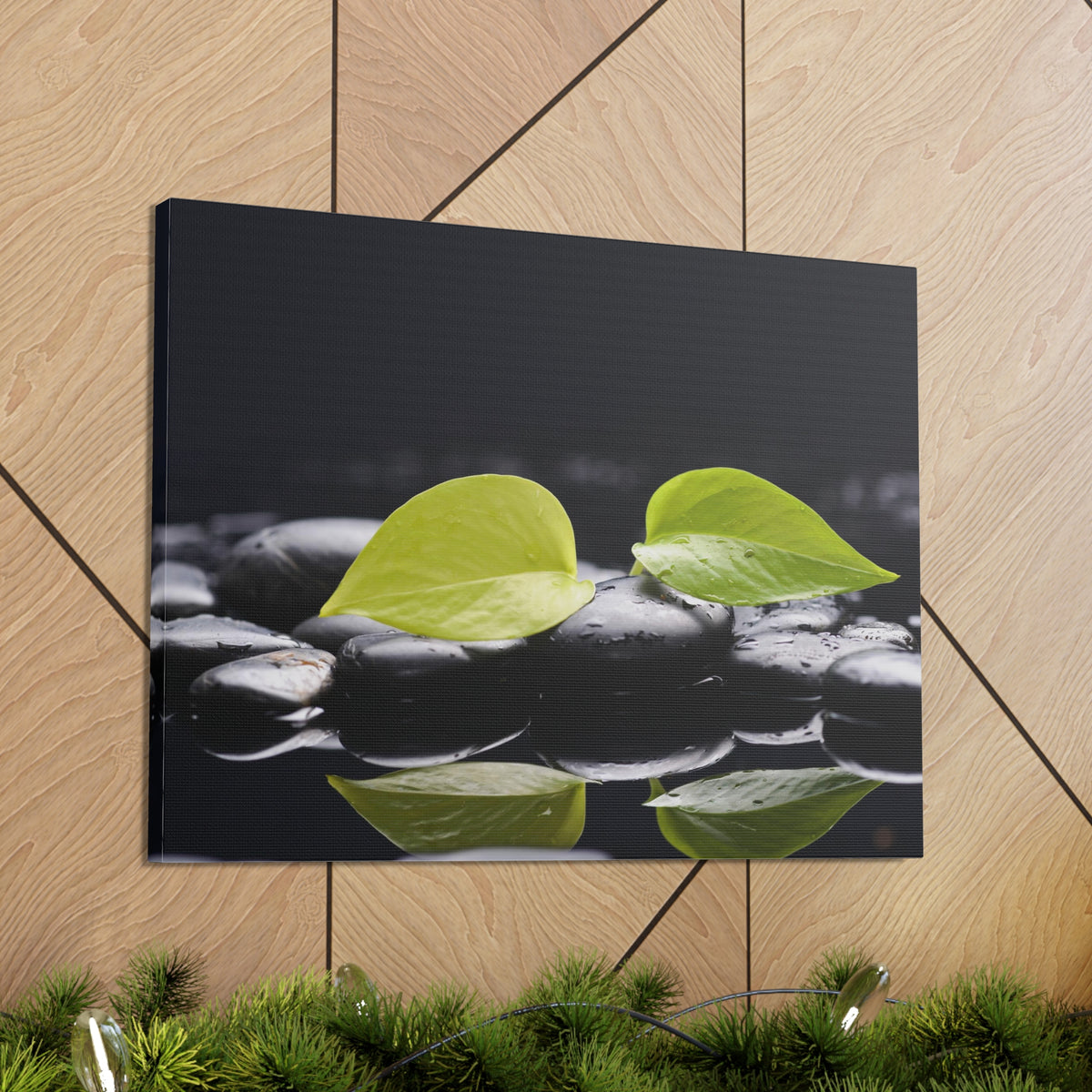 Green Leaf with Stones Forest Floral Nature Photography Canvas Wall Art for Home Decor Ready-to-Hang-Express Your Love Gifts