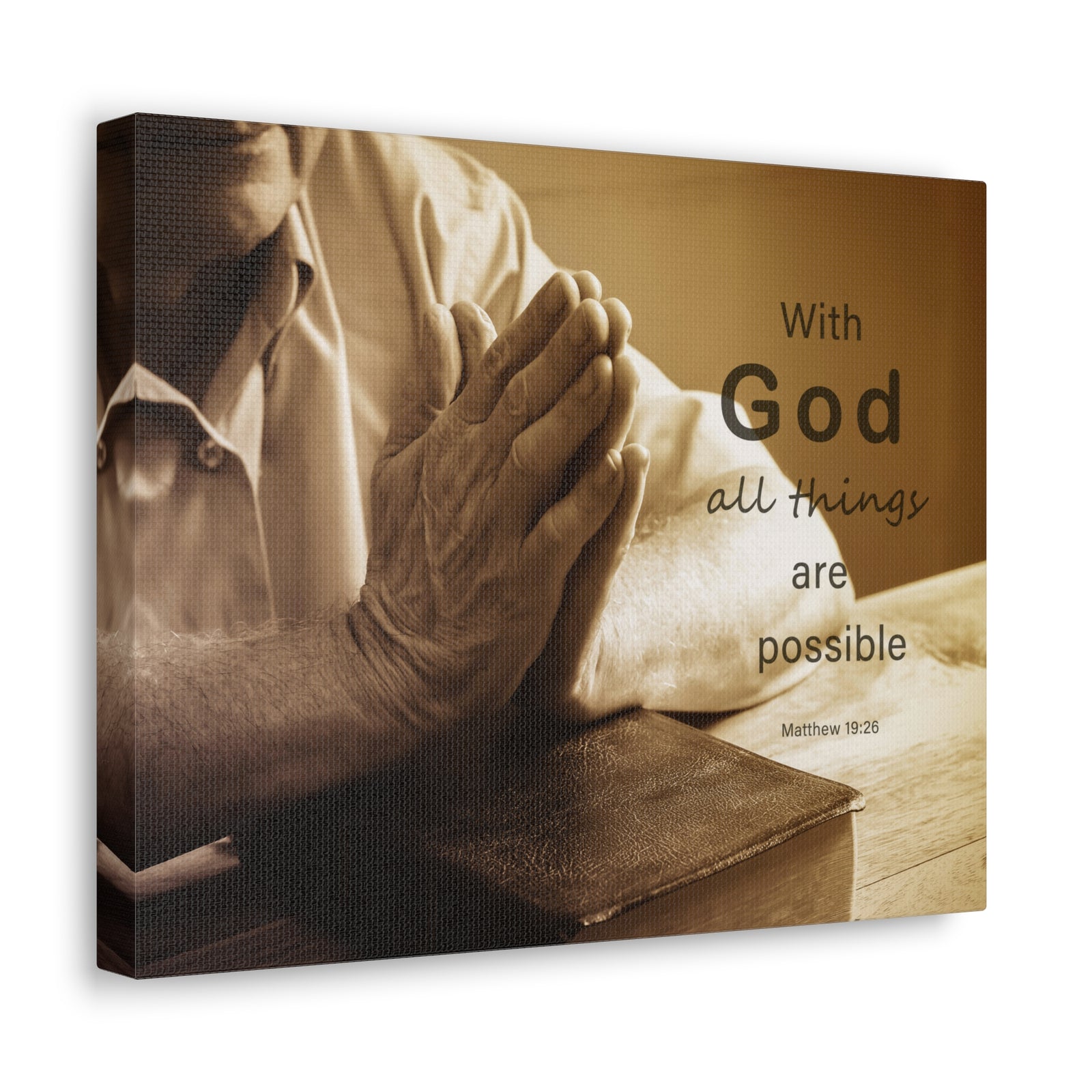 Scripture Walls With God Matthew 19:26 Praying Hands Bible Verse Canvas Christian Wall Art Ready to Hang-Express Your Love Gifts