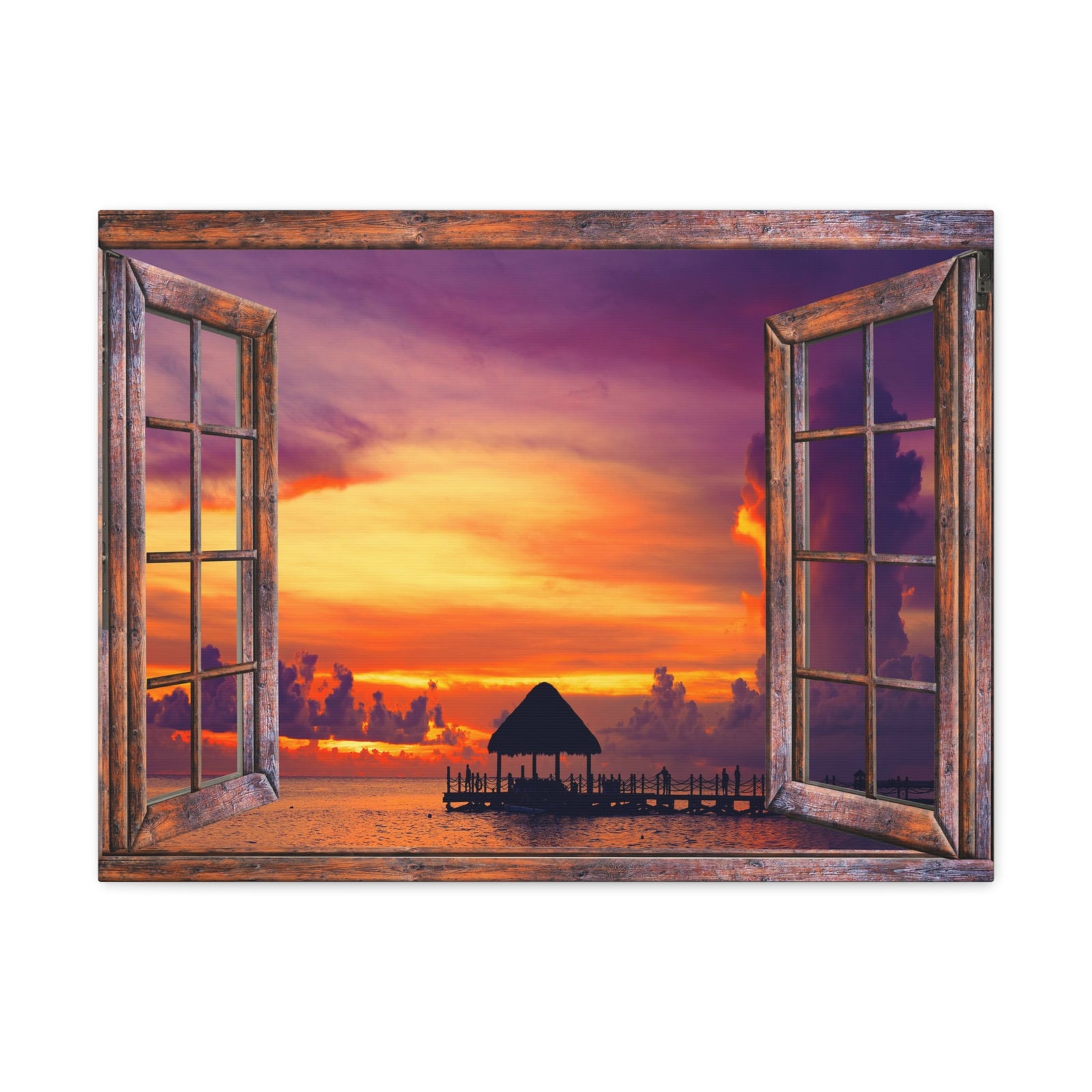 Canvas Print Wall Art Window Sunset Sea View Nature Photography Realism Scenic Landscape Colorful Multicolor for Home Decor Ready to Hang-Express Your Love Gifts