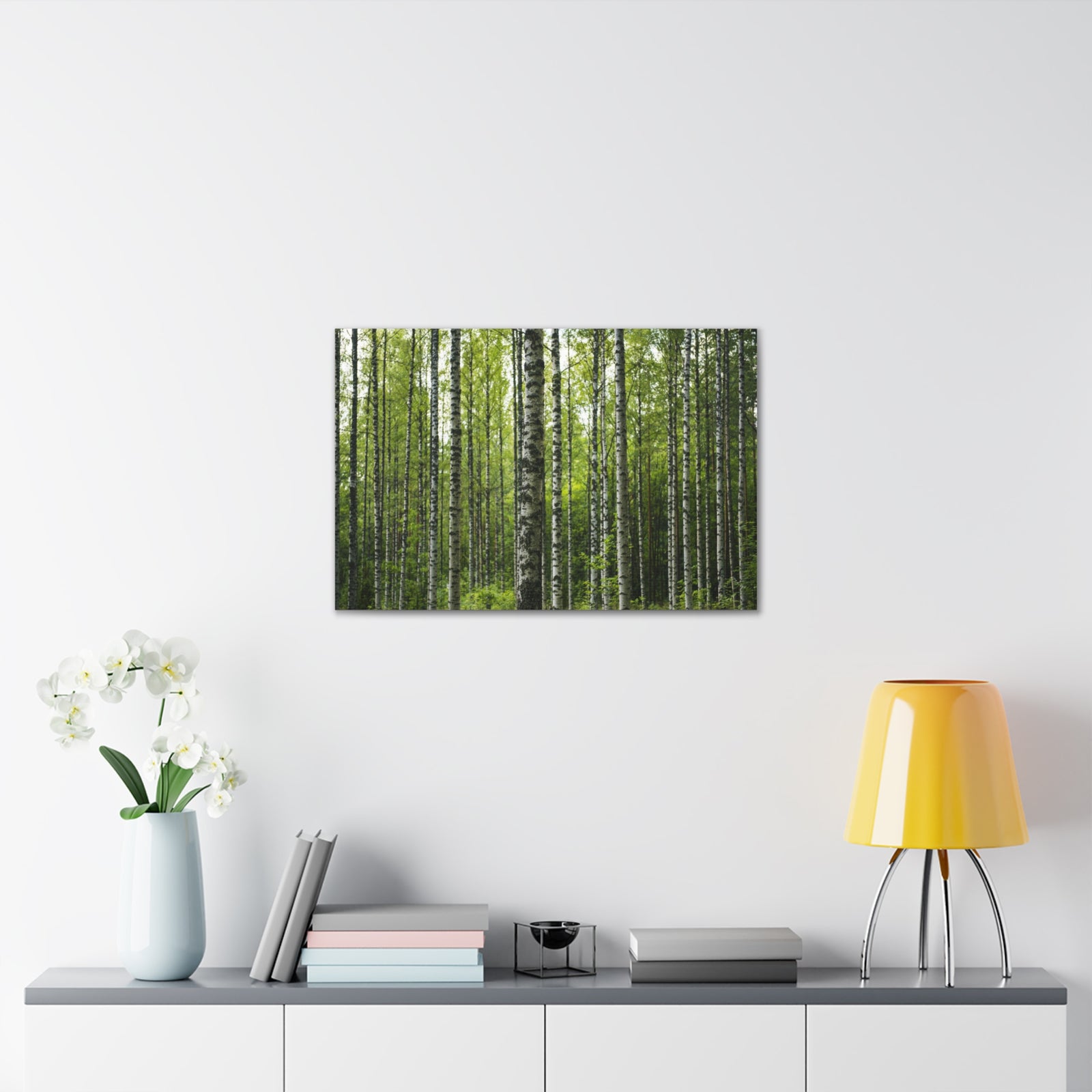 White Birch Trees in Green Forest Nature Wilderness Photography Canvas Wall Art for Home Decor Ready-to-Hang-Express Your Love Gifts