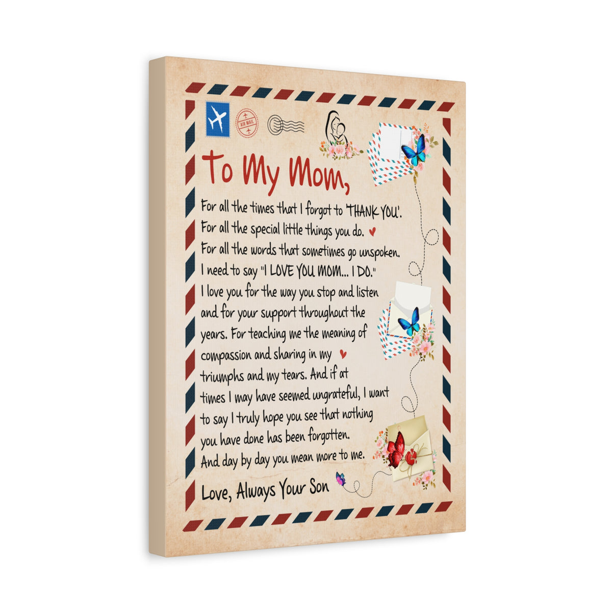 To My Mom Message Inspirational Canvas Wall Art for Mom-Express Your Love Gifts