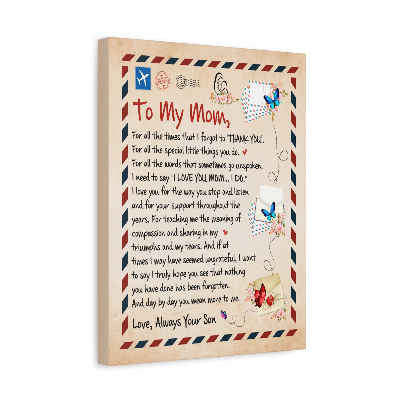 To My Mom Message Inspirational Canvas Wall Art for Mom-Express Your Love Gifts
