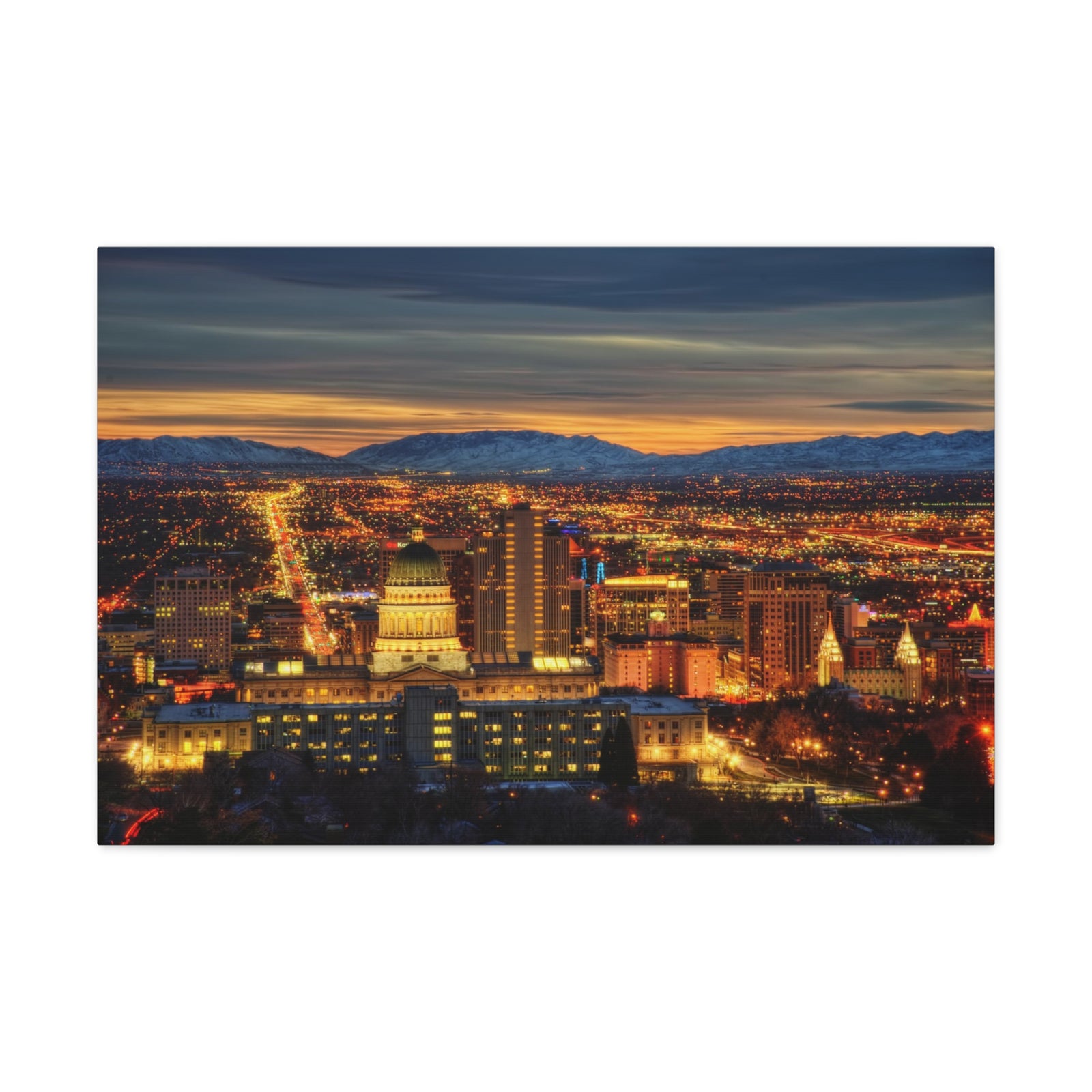 Salt Lake City Night Skyline Canvas Artwork High-Quality Breathtaking Stunning Cityscape for Home Decor Ready to Hang-Express Your Love Gifts