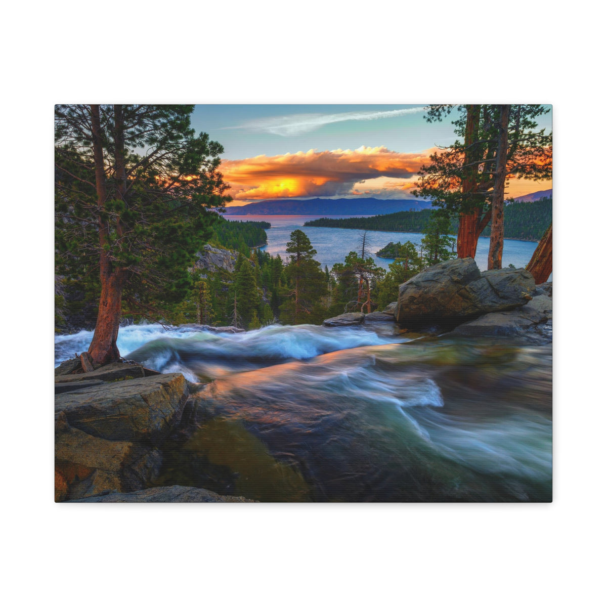 Water Rushing Lake Sunset Nature Wilderness Photography Canvas Wall Art for Home Decor Ready-to-Hang-Express Your Love Gifts
