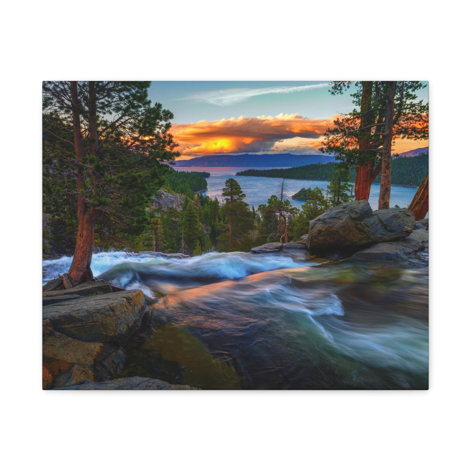 Water Rushing Lake Sunset Nature Wilderness Photography Canvas Wall Art for Home Decor Ready-to-Hang-Express Your Love Gifts