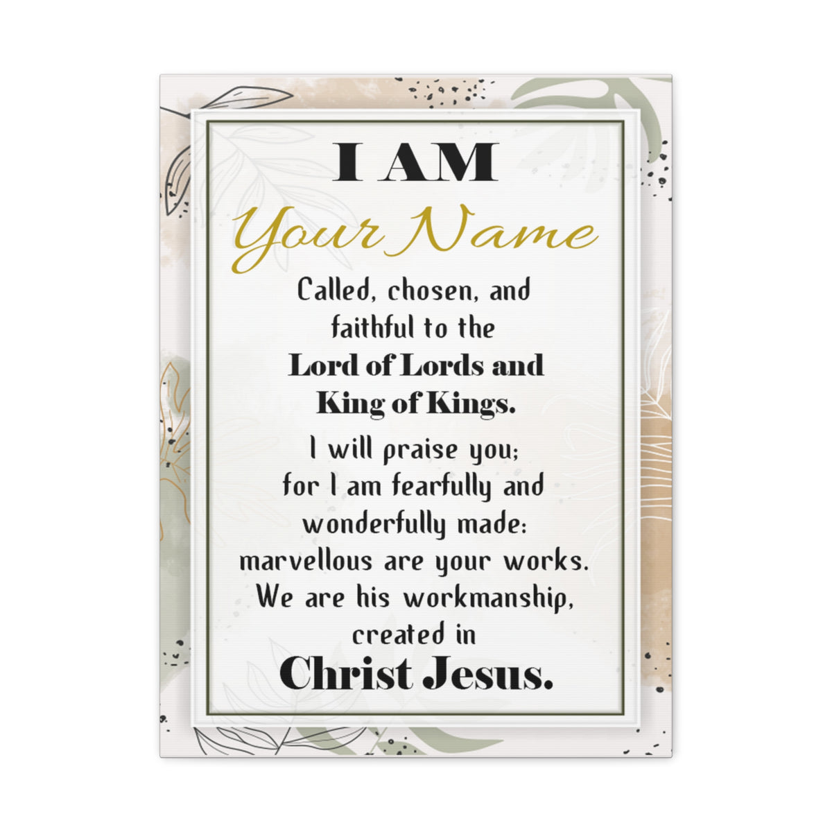 Personalized Called Chosen in Christ's Workmanship Bible Chapter Canvas Christian Wall Art Ready to Hang-Express Your Love Gifts
