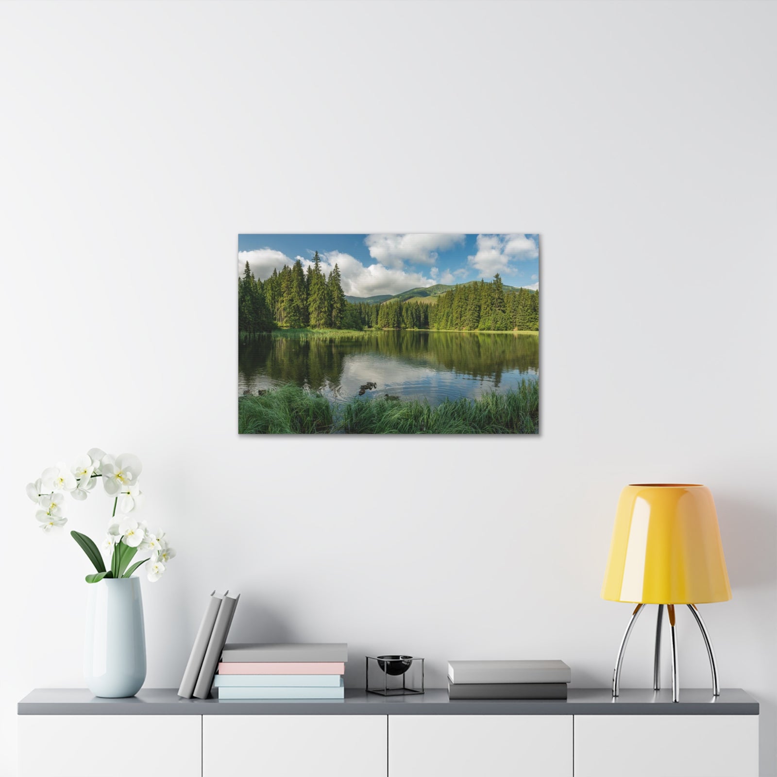 Lake Reflection Green Forest Nature Wilderness Photography Canvas Wall Art for Home Decor Ready-to-Hang-Express Your Love Gifts
