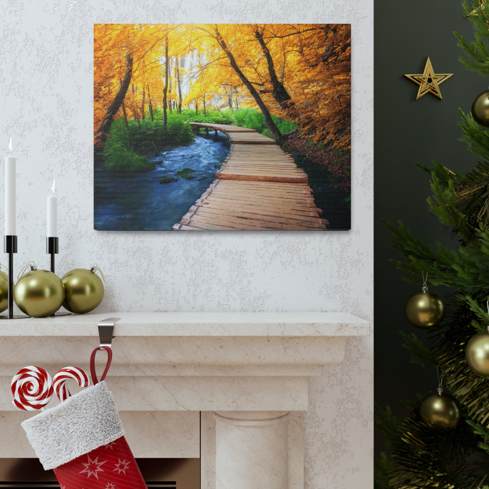 Path Autumn Orange Tree Nature Wilderness Photography Canvas Wall Art for Home Decor Ready-to-Hang-Express Your Love Gifts