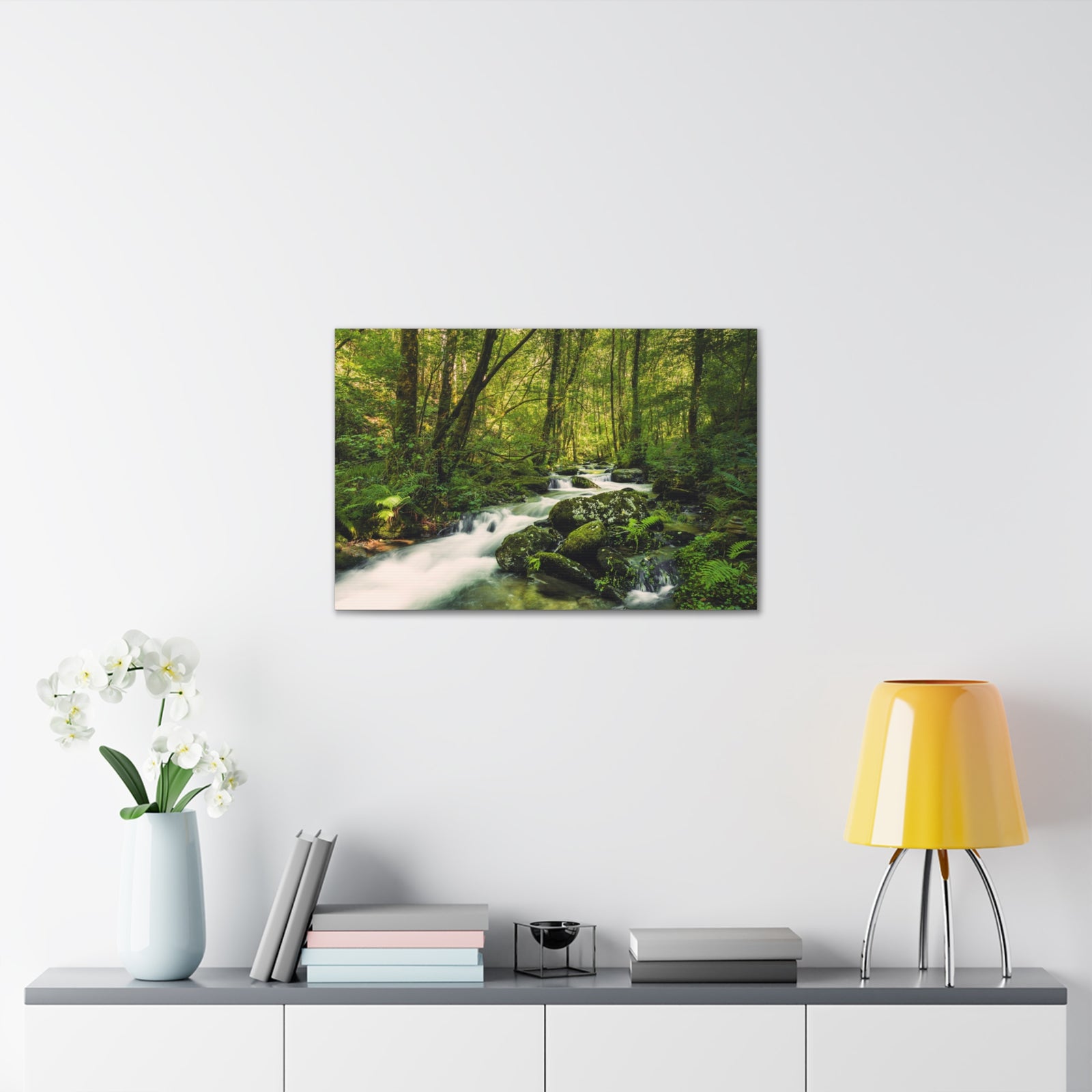 Green Forest River Nature Wilderness Photography Canvas Wall Art for Home Decor Ready-to-Hang-Express Your Love Gifts