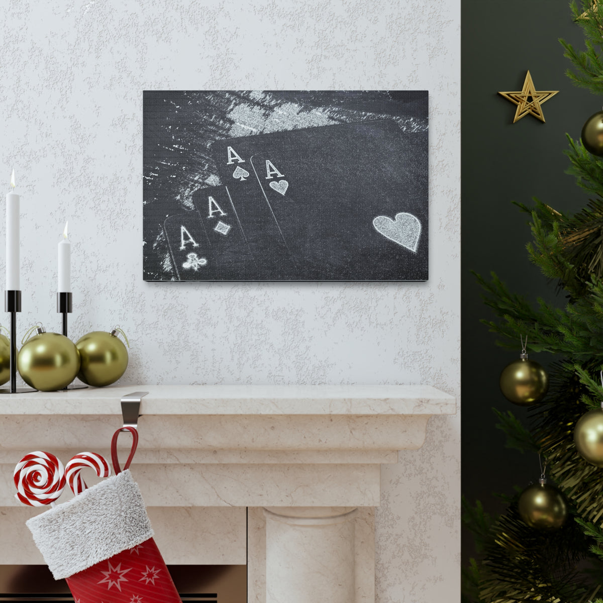 Chalkboard Playing Card Suit Ranked Playing Card Canvas Wall Art for Home Decor Ready-to-Hang-Express Your Love Gifts