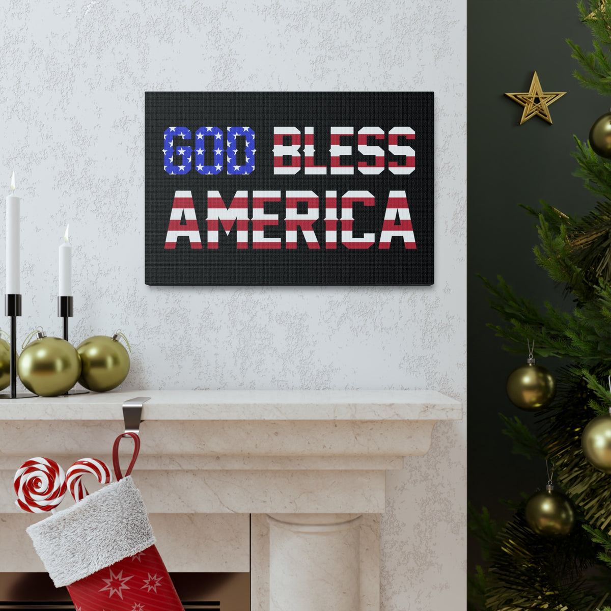 God Bless America American Flag Canvas Wall Art for Home Decor Ready-to-Hang-Express Your Love Gifts