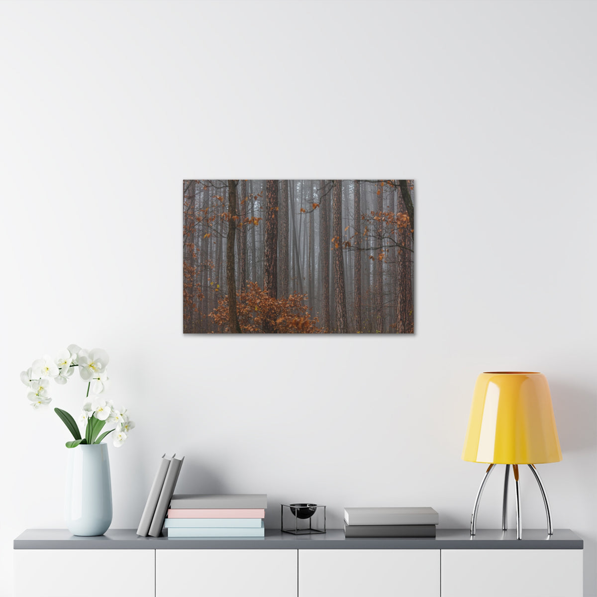 Autumn Forest Misty Orange Leave Nature Wilderness Photography Canvas Wall Art for Home Decor Ready-to-Hang-Express Your Love Gifts