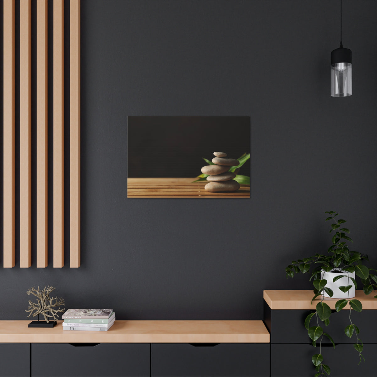 Stones Bamboo Background Forest Floral Nature Photography Canvas Wall Art for Home Decor Ready-to-Hang-Express Your Love Gifts