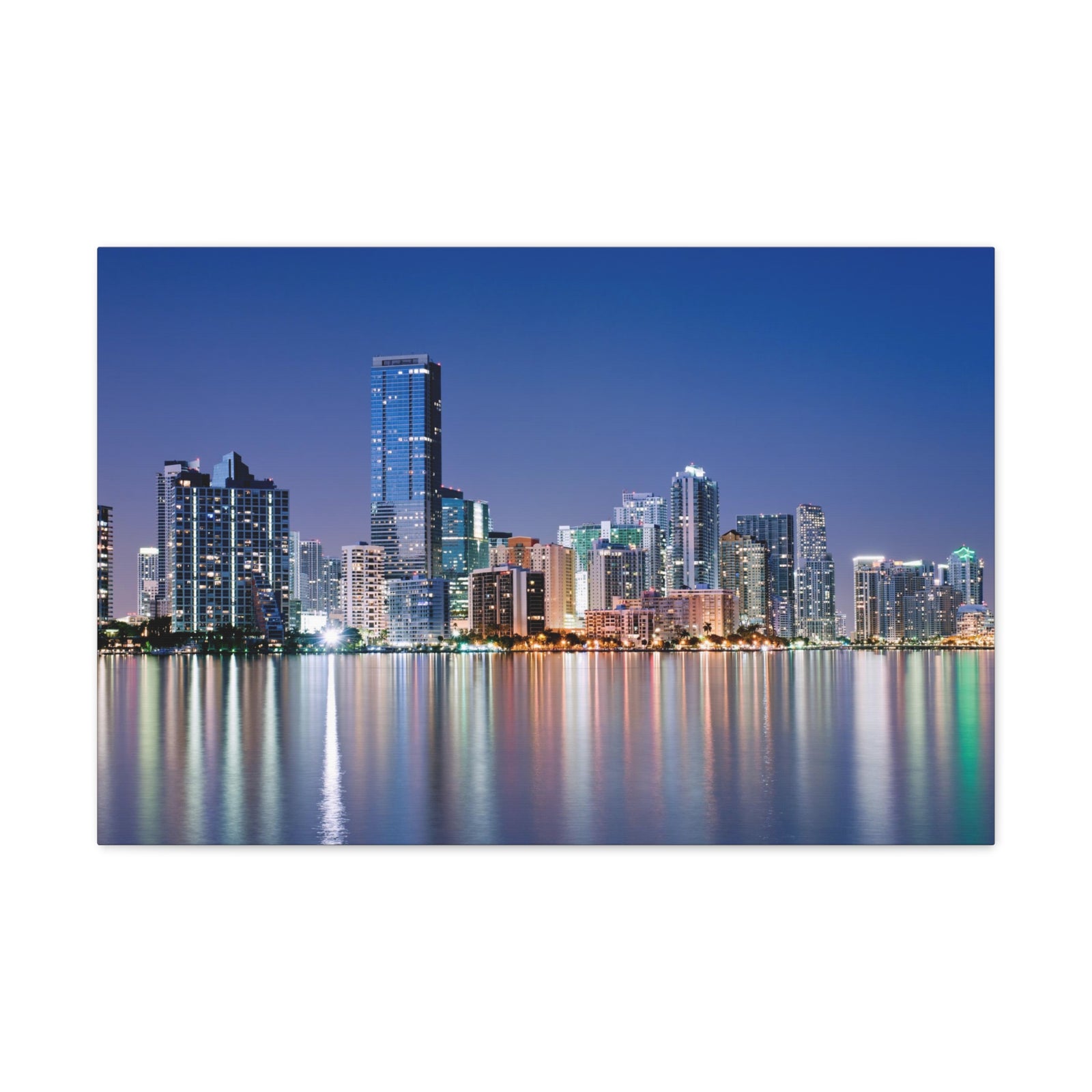 Miami Night Skyline Canvas Artwork High-Quality Breathtaking Stunning Cityscape for Home Decor Ready to Hang-Express Your Love Gifts