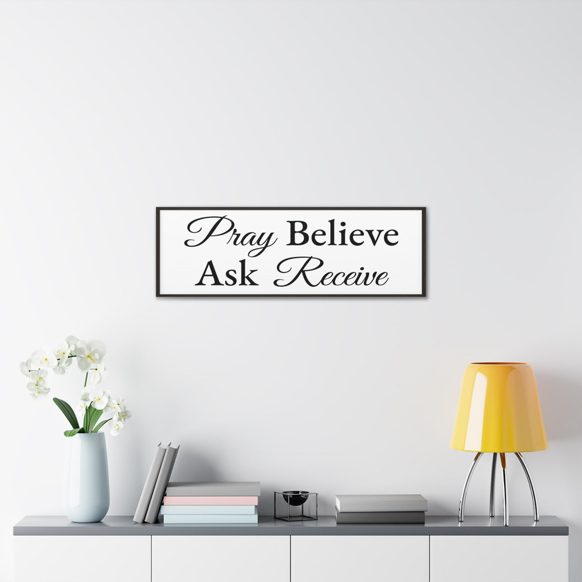 Scripture Walls Pray Believe Ask Receive Mark 11:24 White Bible Verse Canvas Christian Wall Art Ready to Hang Unframed-Express Your Love Gifts