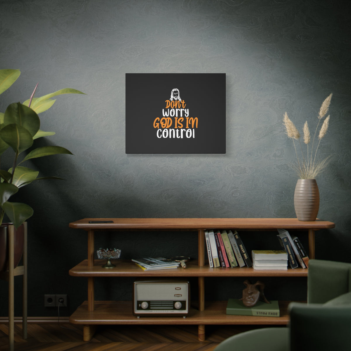 Scripture Canvas God Is In Control Psalm 118:6 Black Christian Wall Art Bible Verse Print Ready to Hang-Express Your Love Gifts