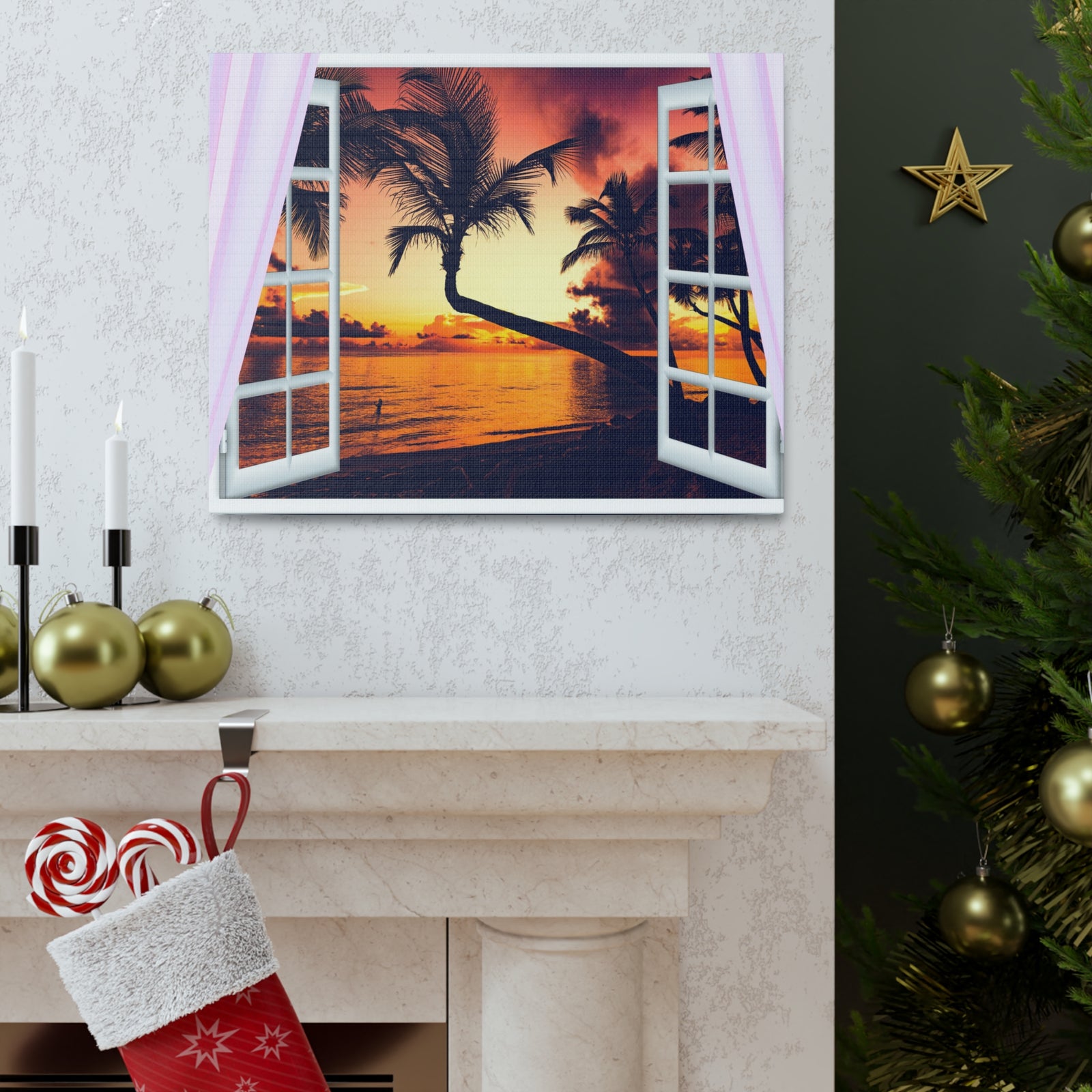 Window Open View Sea Sunset Sun In The Clouds Ocean Canvas Wall Art for Home Decor Ready-to-Hang-Express Your Love Gifts